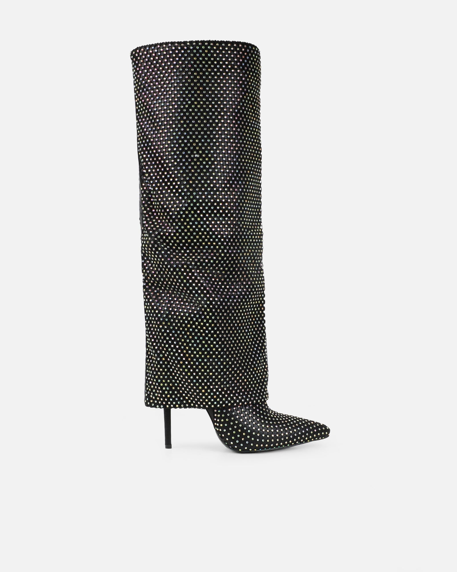 Carlisha Black Diamante Fold Over Stiletto Boots
