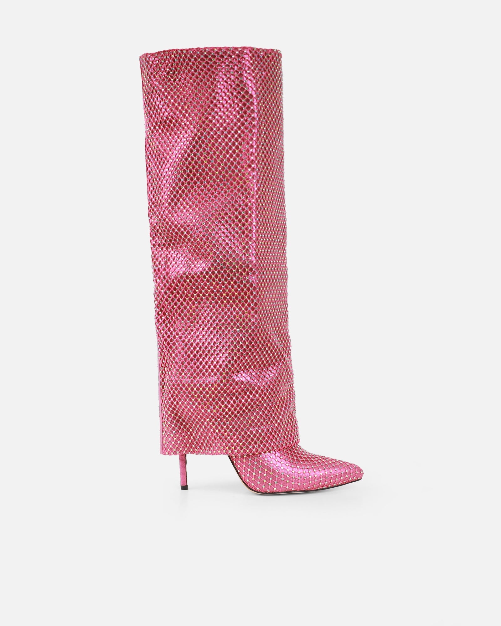 Carlisha Pink Diamante Fold Over Stiletto Boots