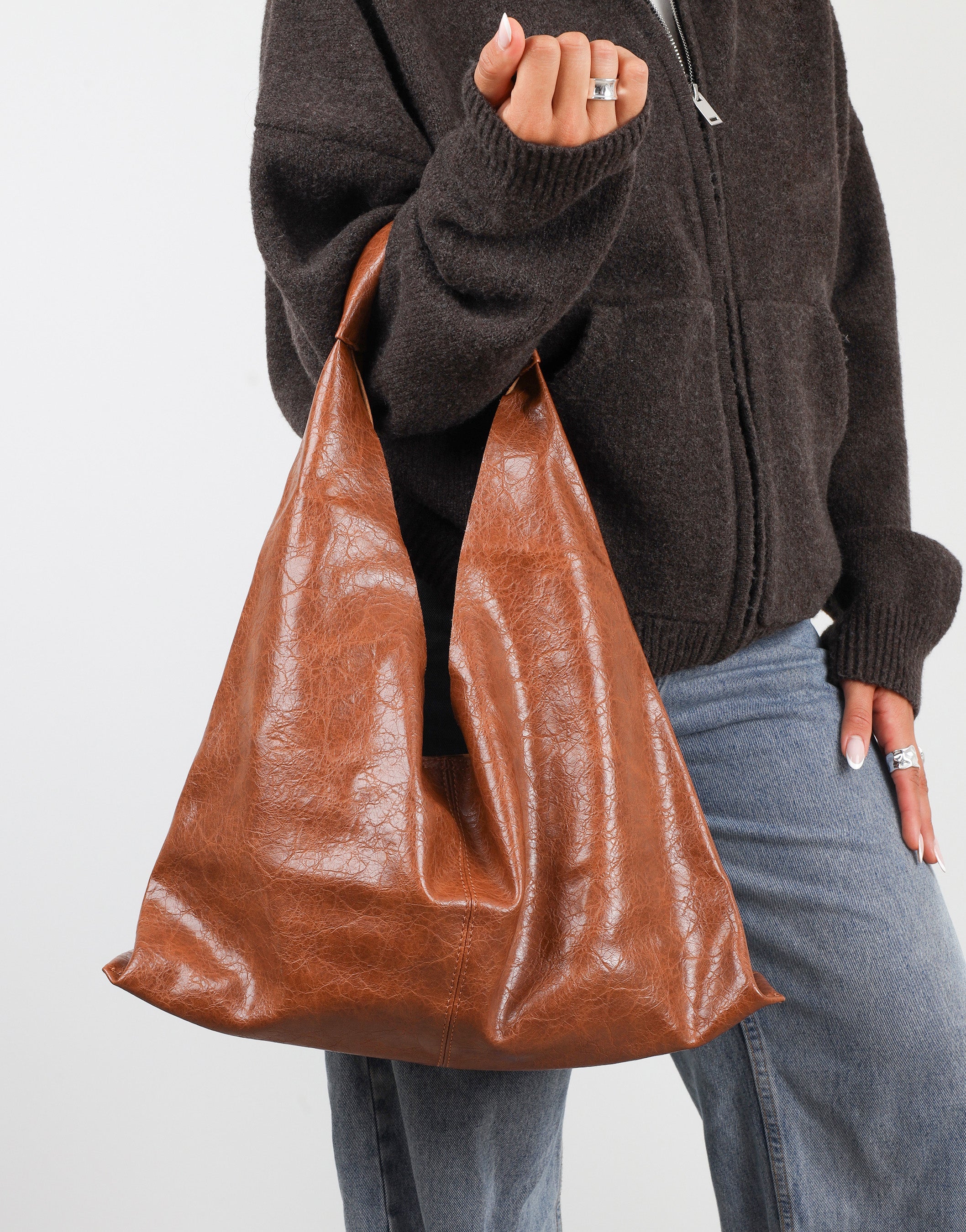 Abina Dark Tan Soft Hobo Shoulder Bag