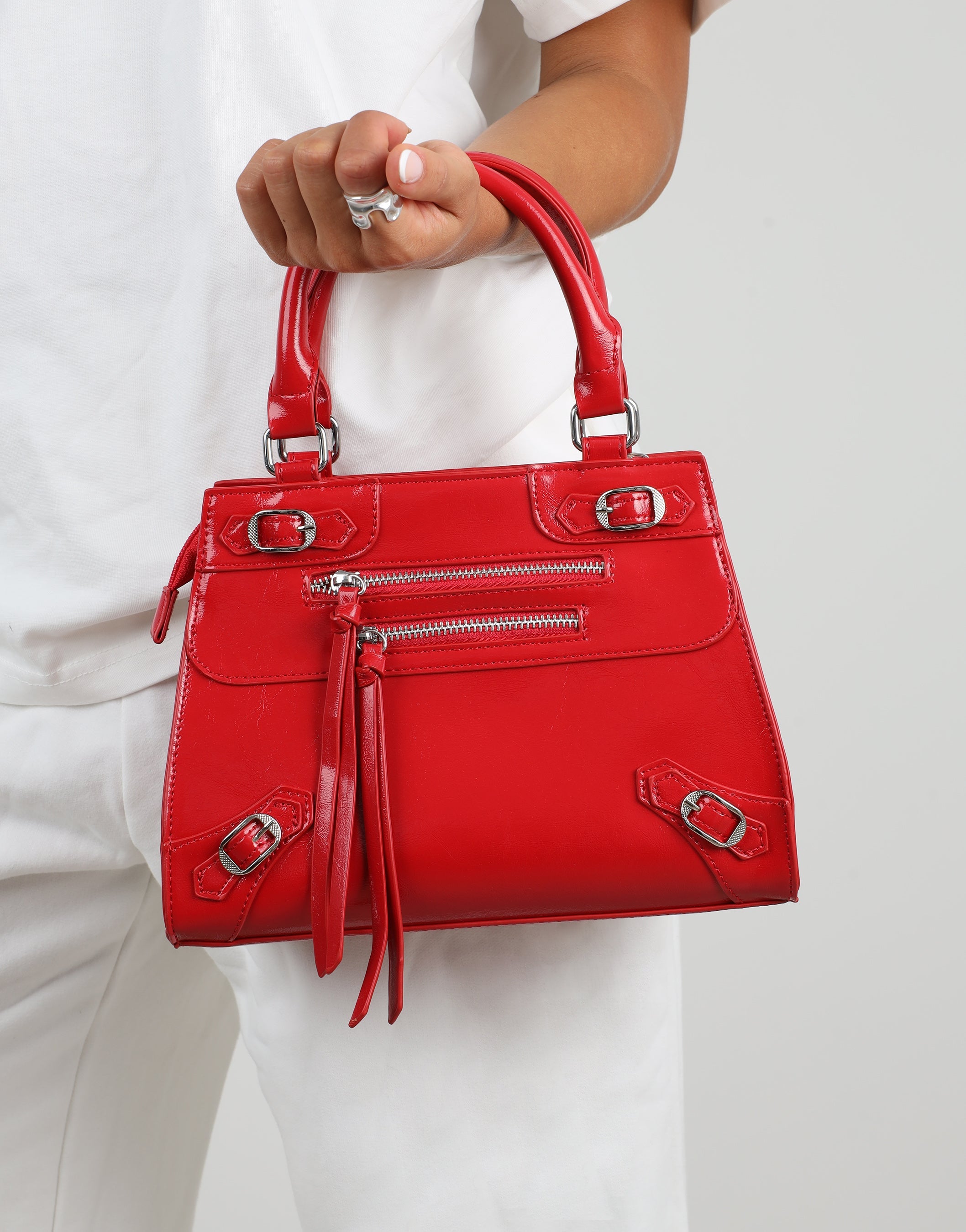 Adina Red Stud Detail Handbag