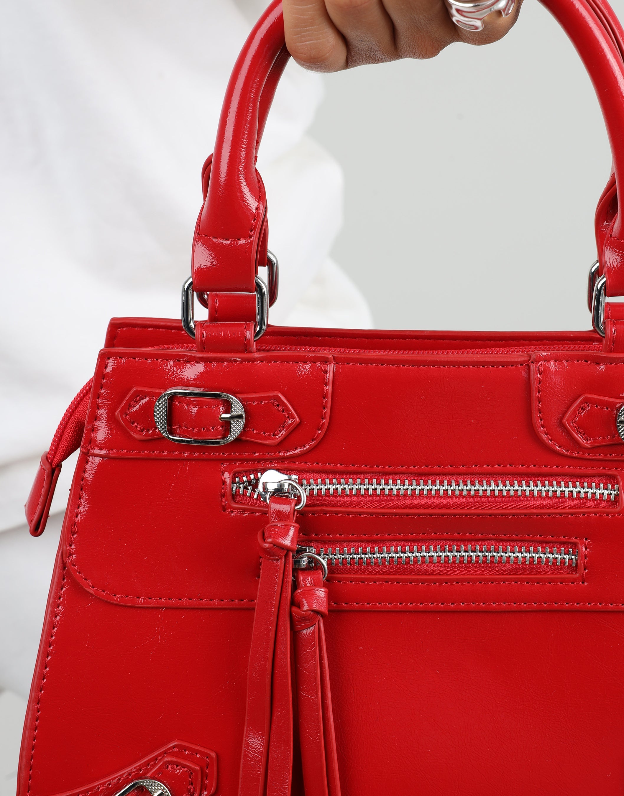 Adina Red Stud Detail Handbag