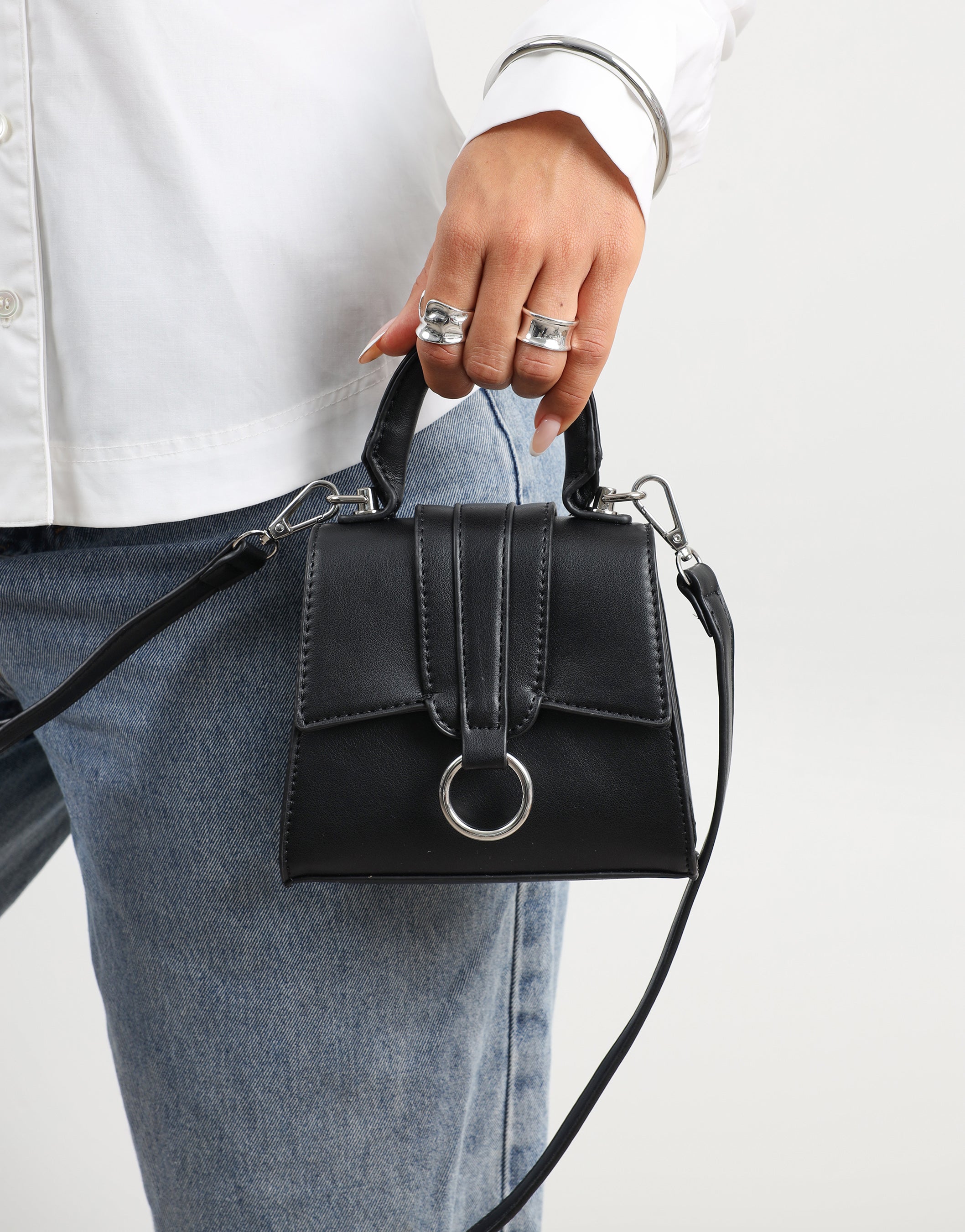 Amarilla Black Top Handle Mini Bag