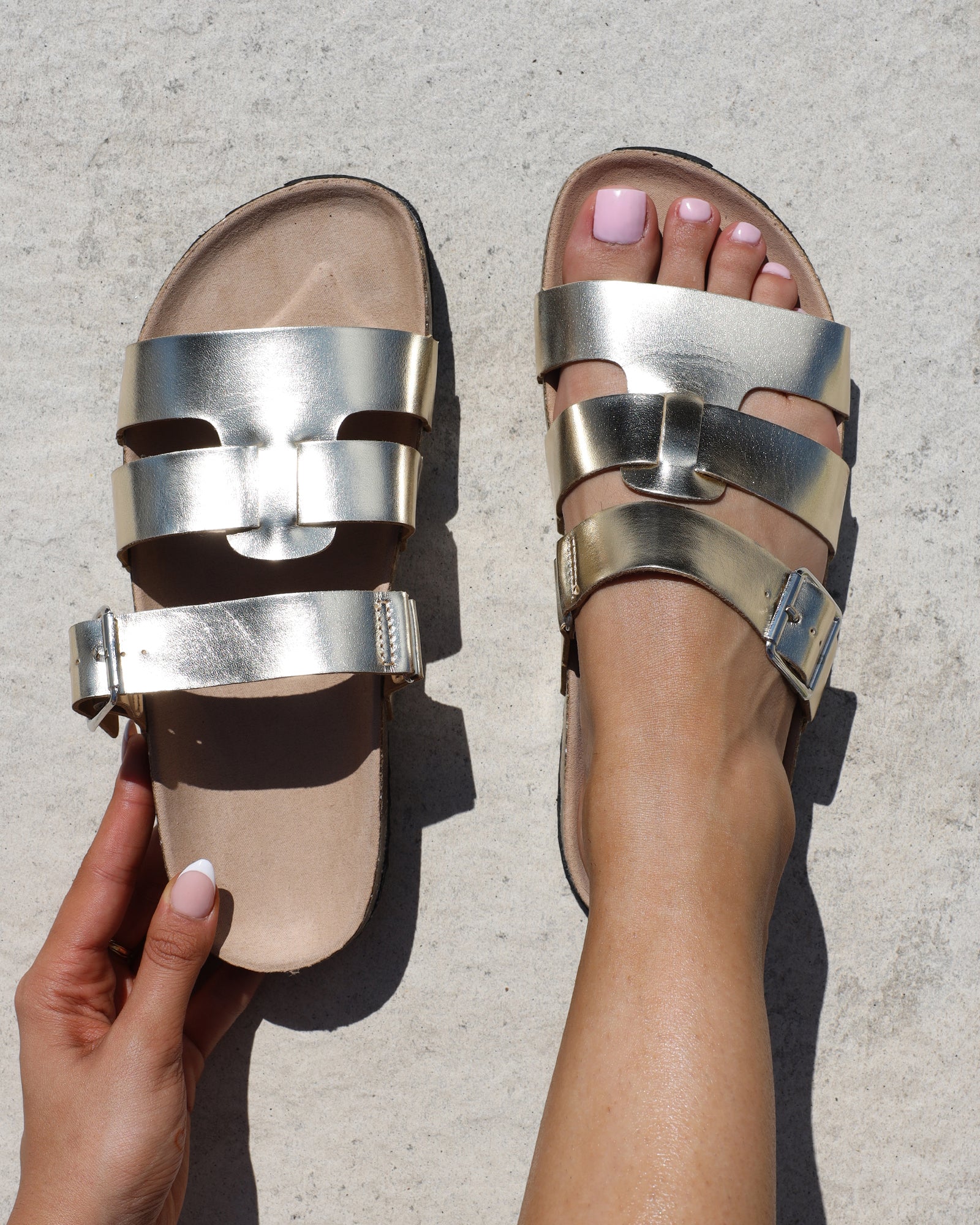 Amia Gold Metallic Slip on Footbed Slides