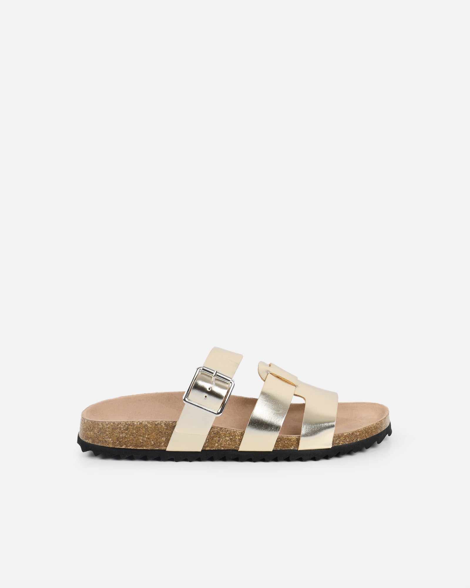 Amia Gold Metallic Slip on Footbed Slides