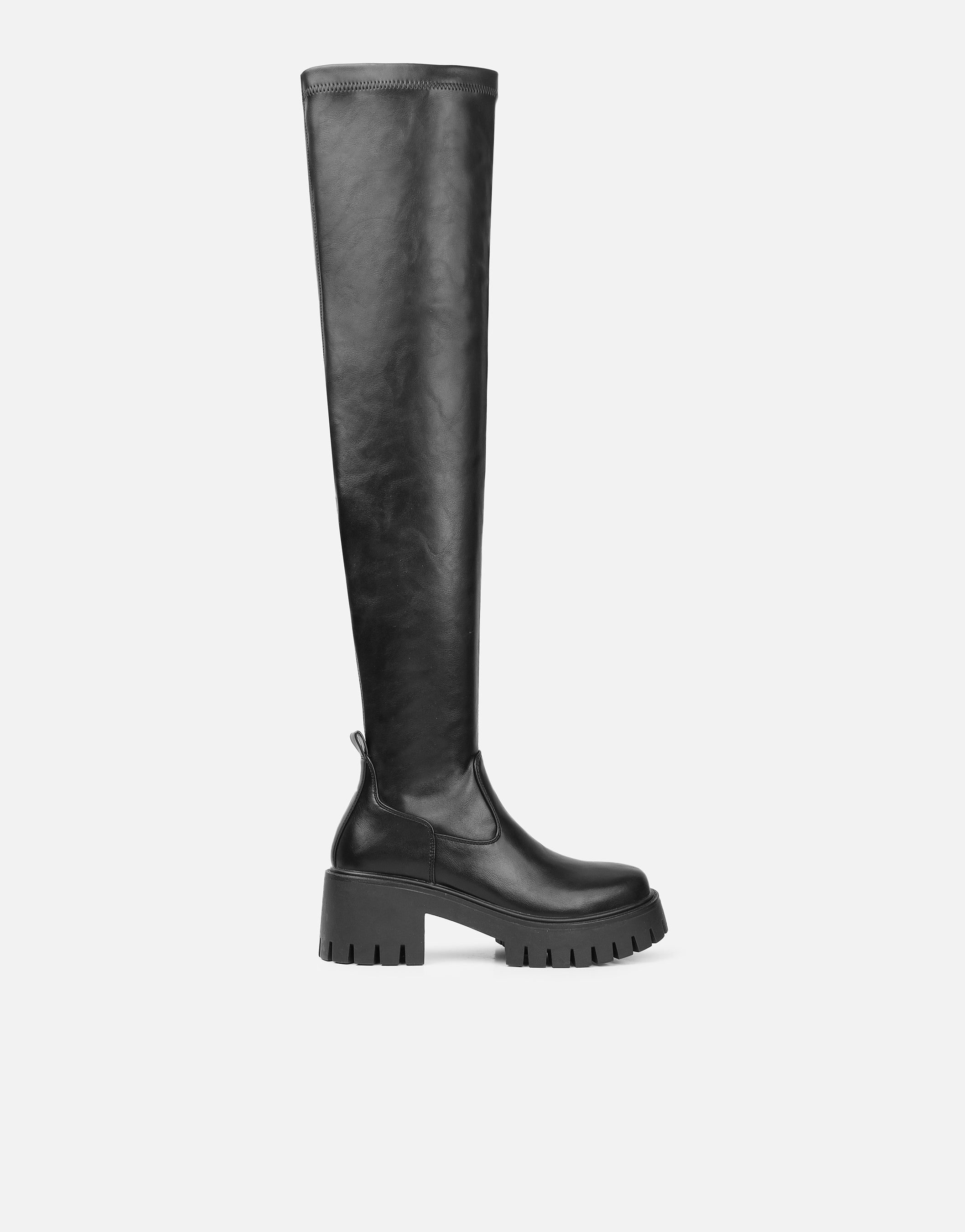 Bjorn Black Stretch Chunky Over The Knee Boots