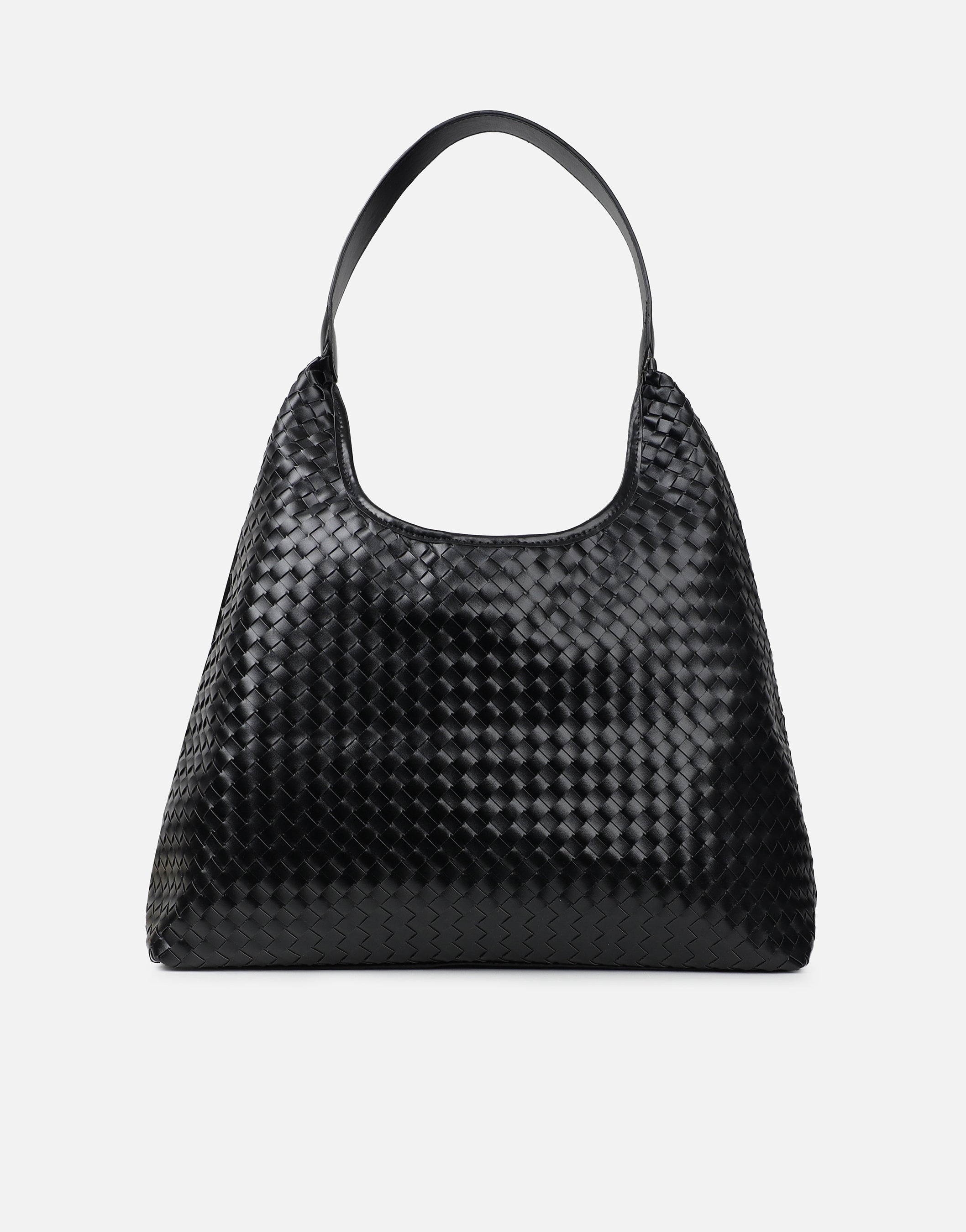 Caria Large Black Woven Shoulder Bag