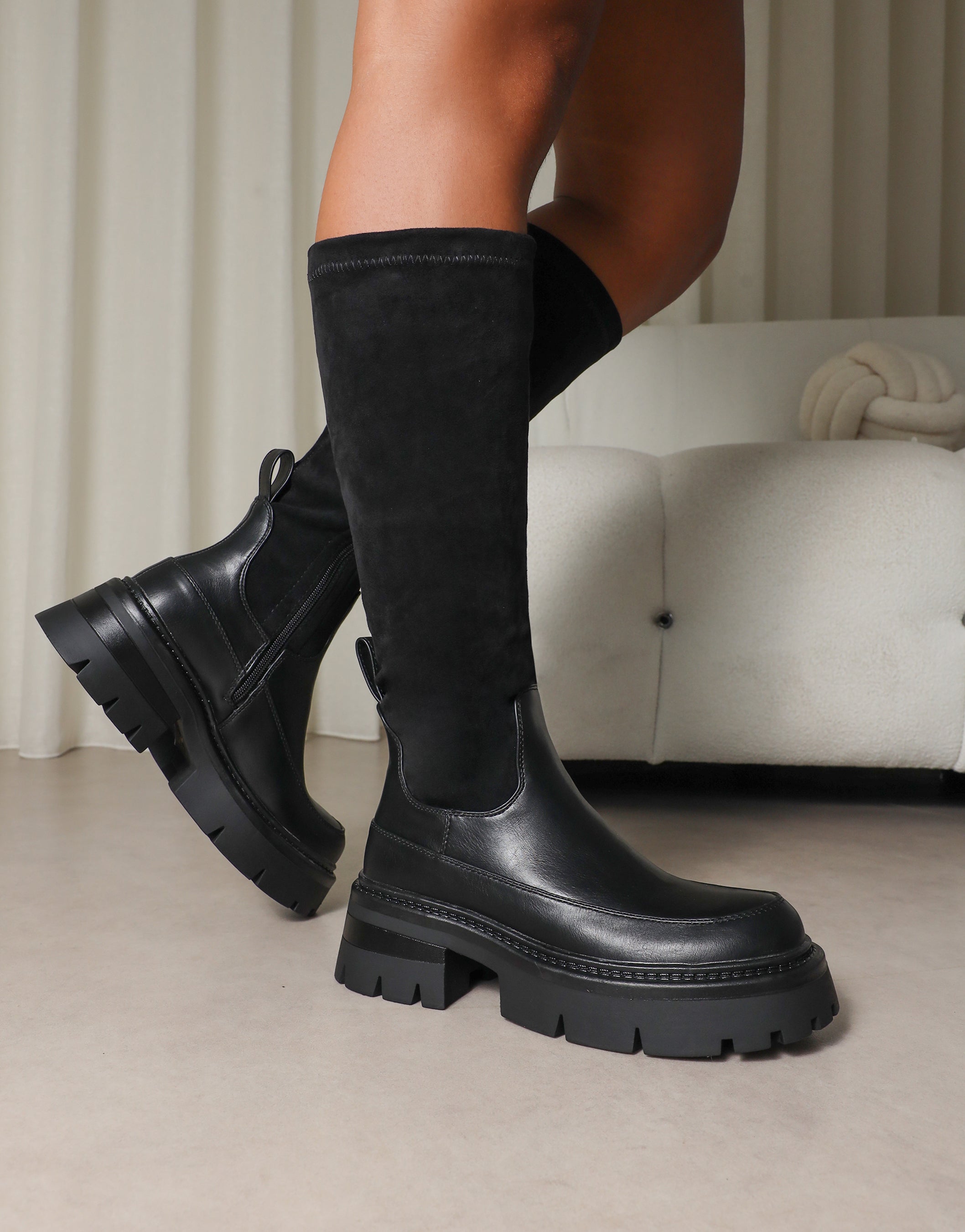 Chorley Black Microfibre Stretch Chunky Boots
