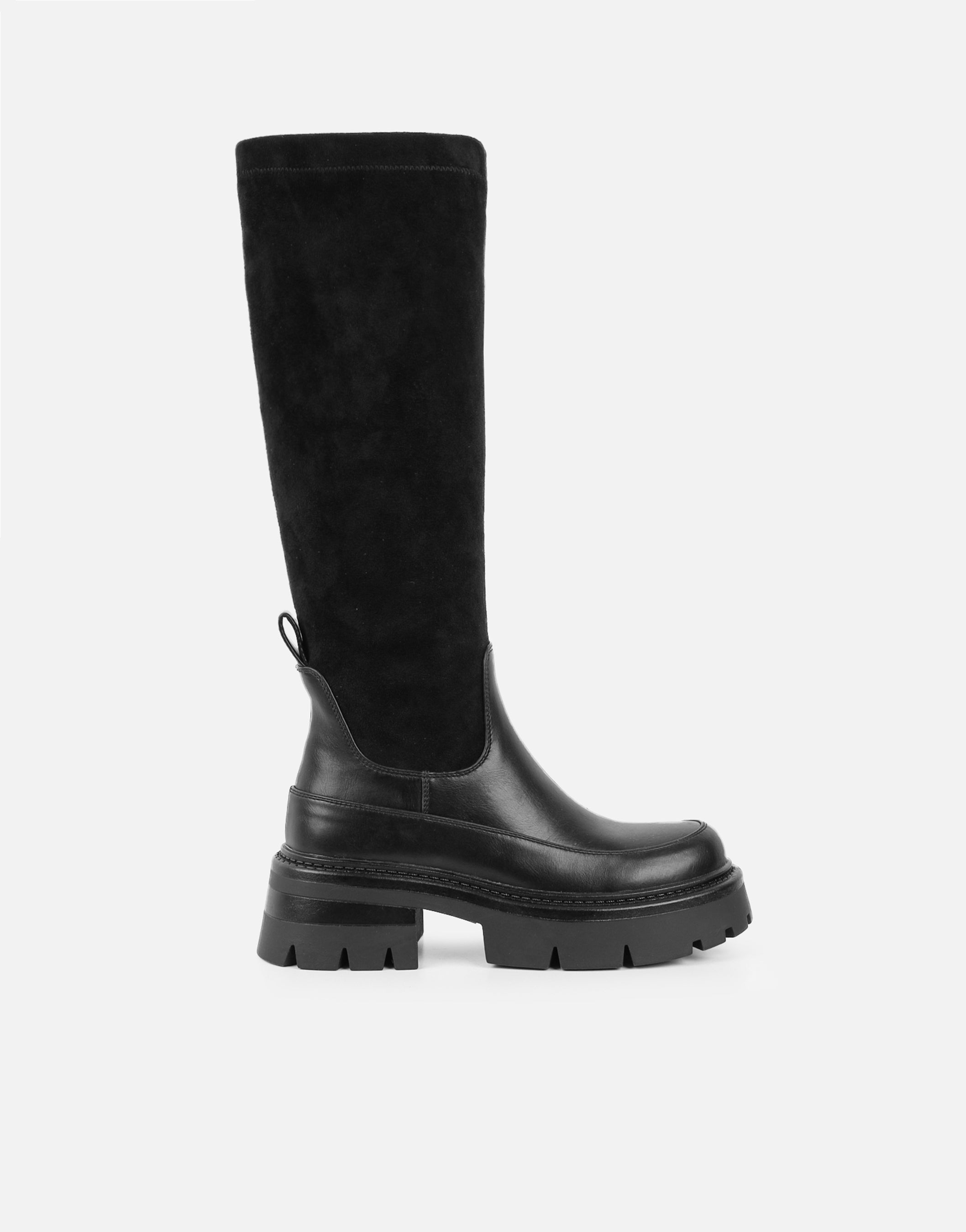Chorley Black Microfibre Stretch Chunky Boots