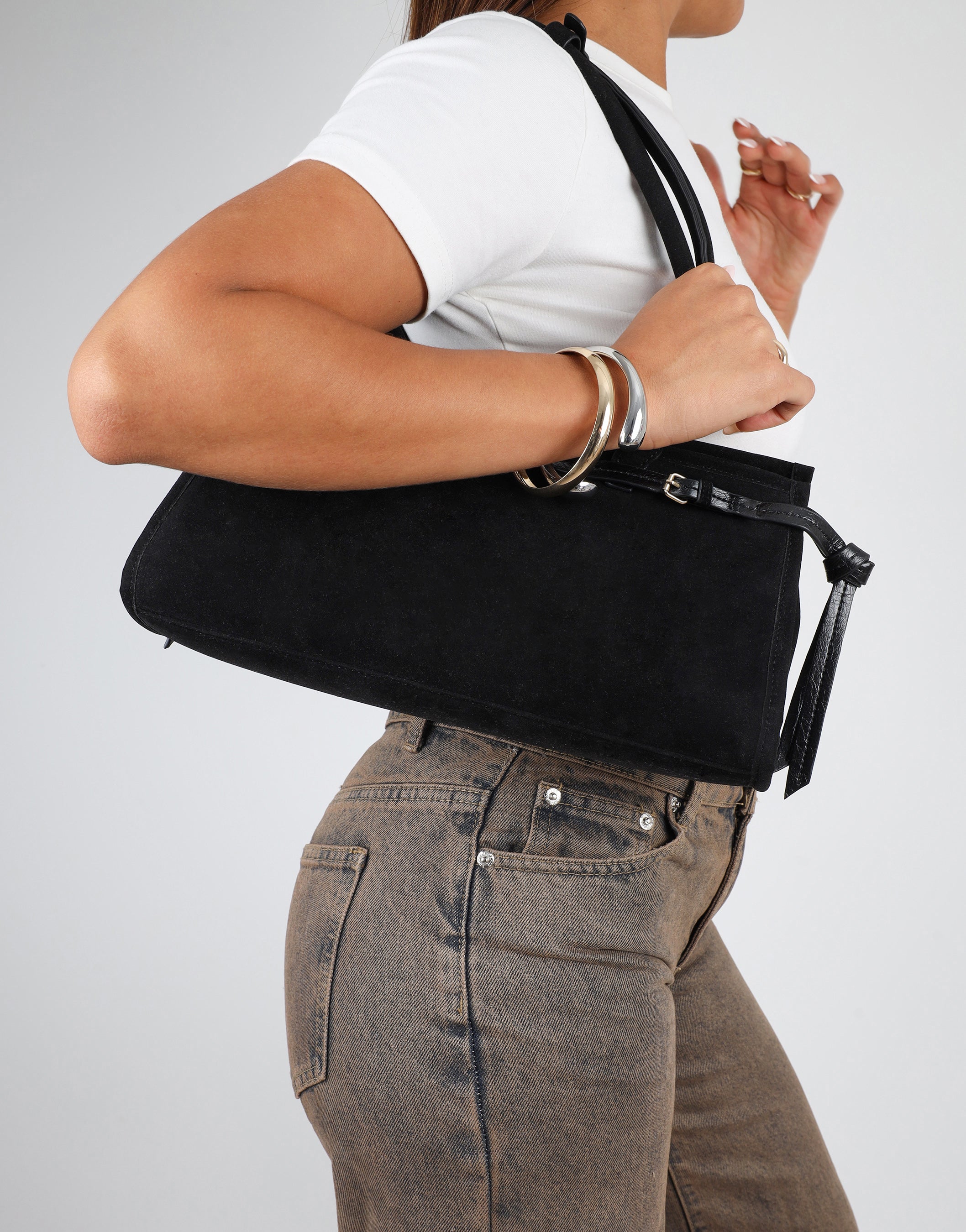 Eos Black Suede Handbag