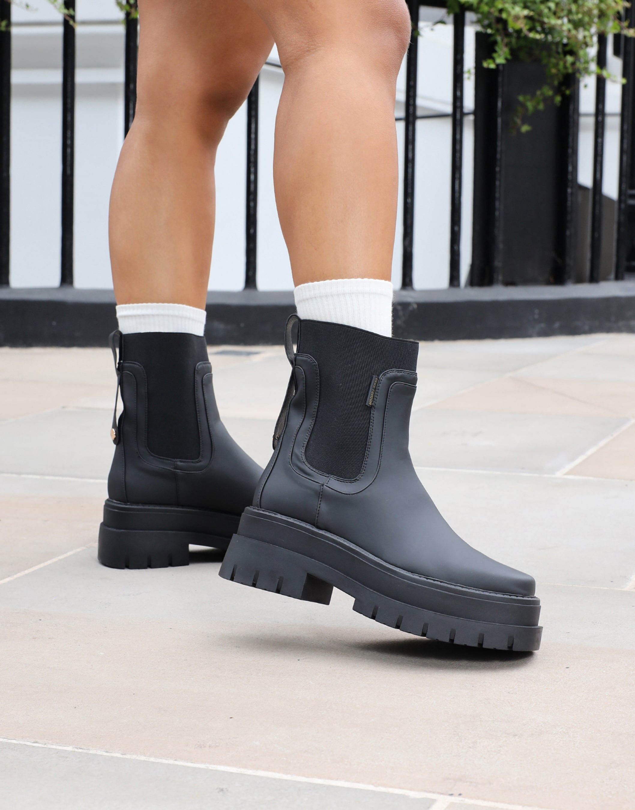Ansel Black Rubberized Chunky Chelsea Boots