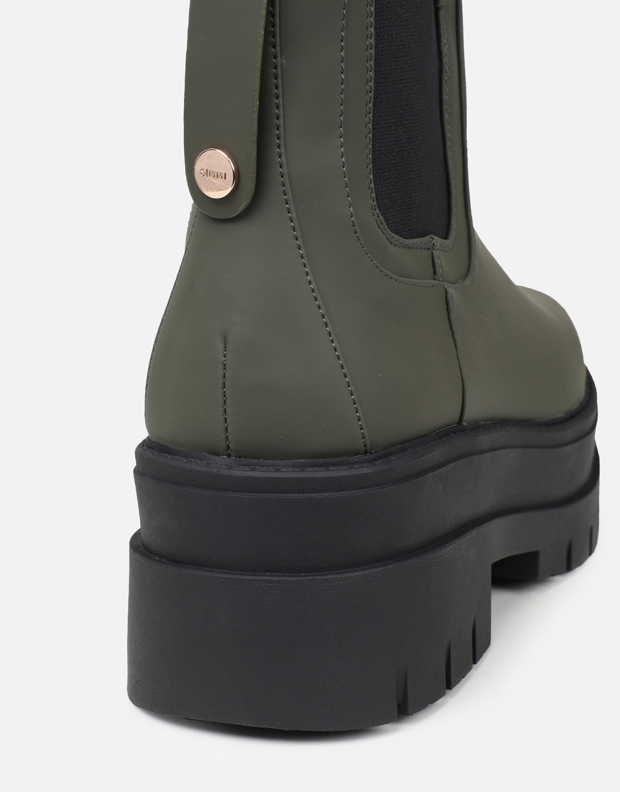 Ansel Khaki Rubberized Contrast Chunky Chelsea Boots