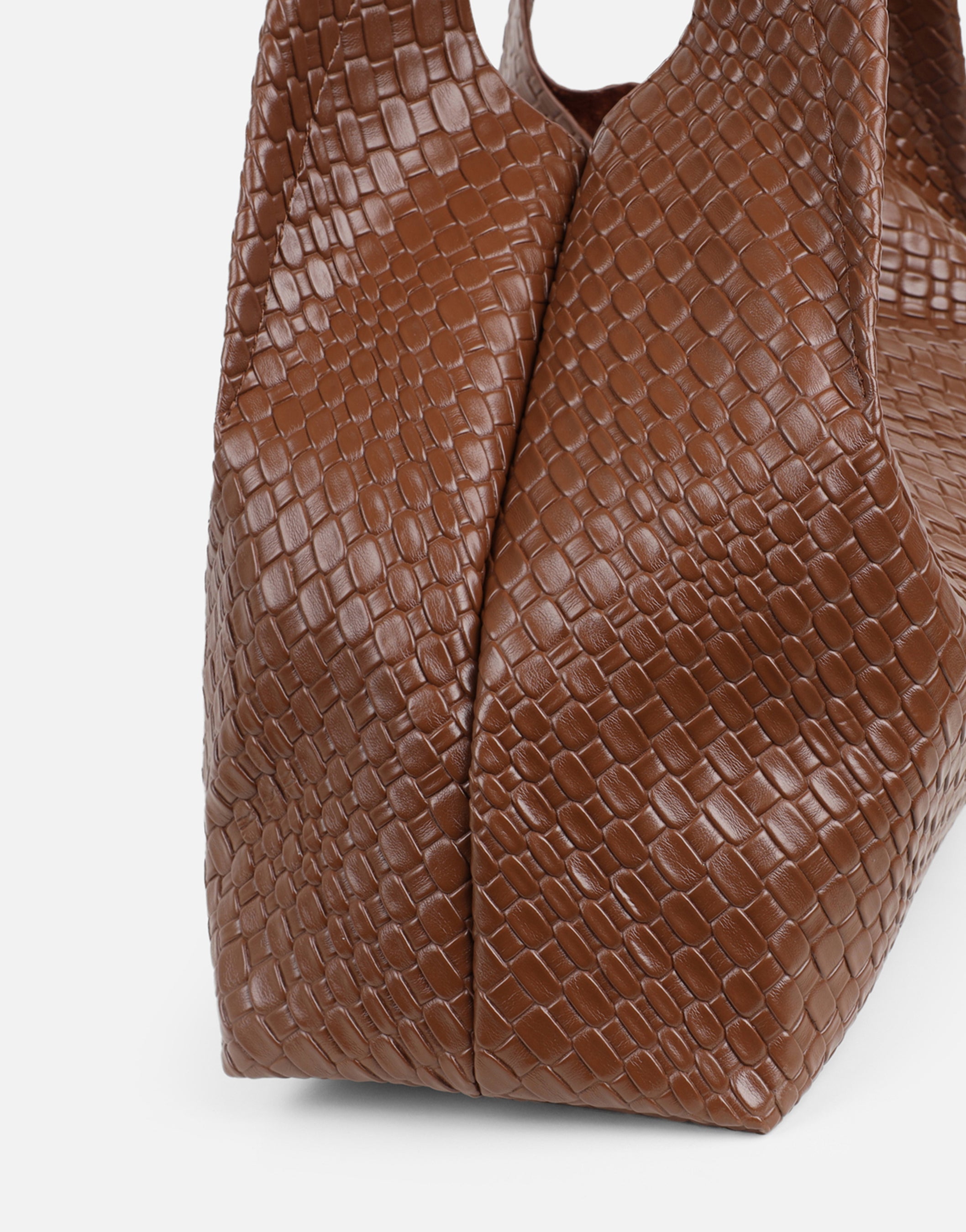 Heather Large Brown Woven Shoulder Bag