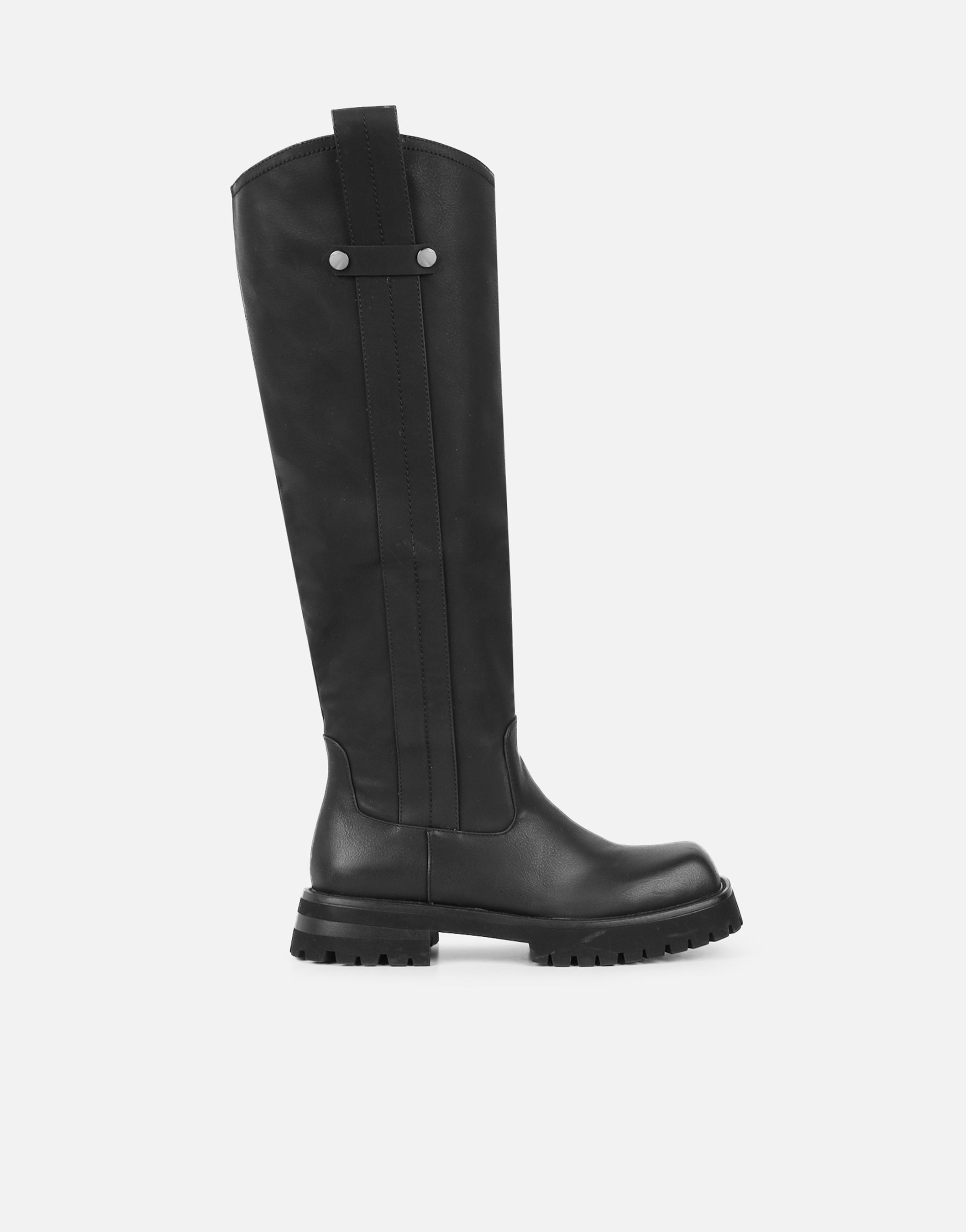 Miles Black Knee High Tab Detail Boots