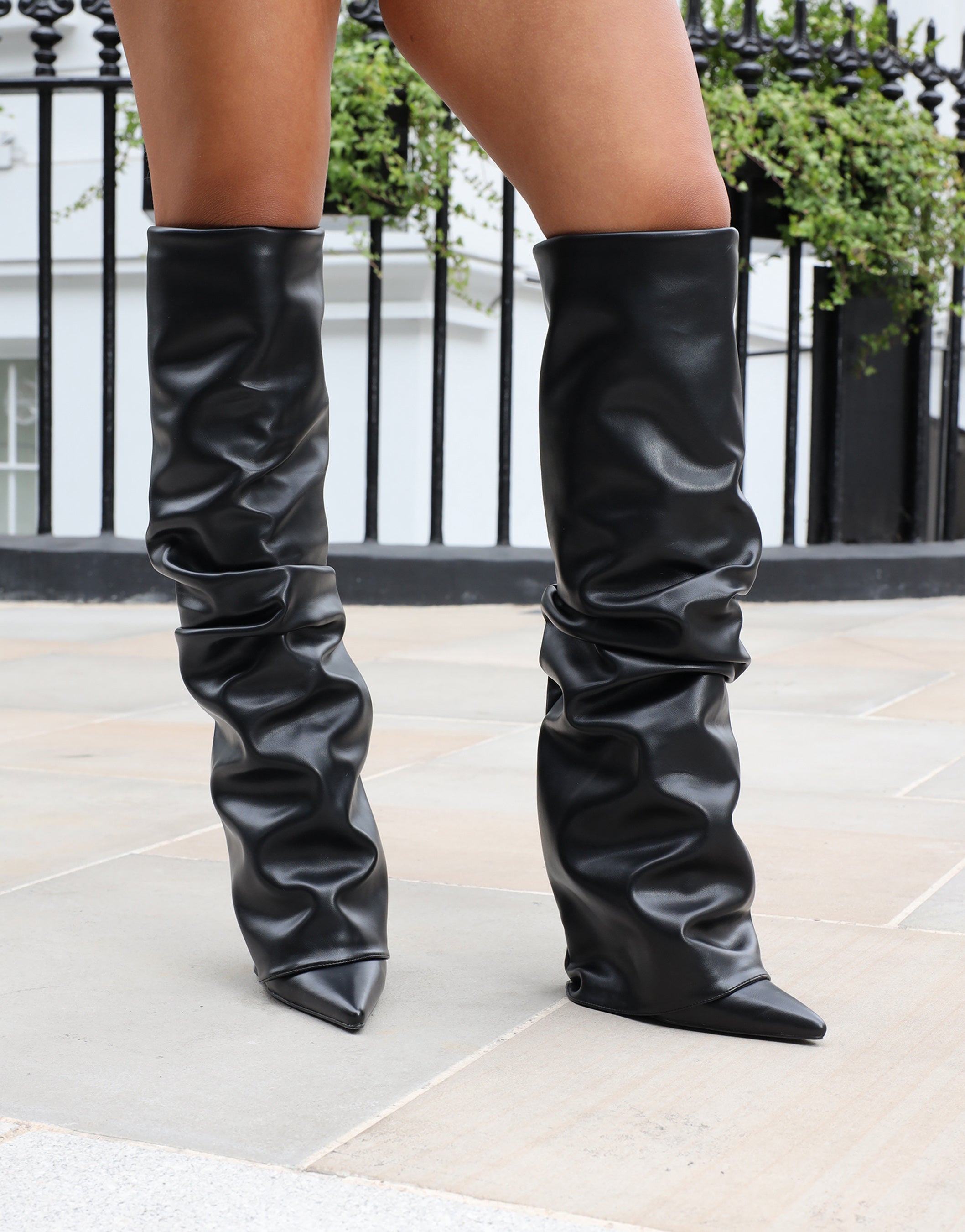 Lukas Black Ruched Fold Over Knee High Boots