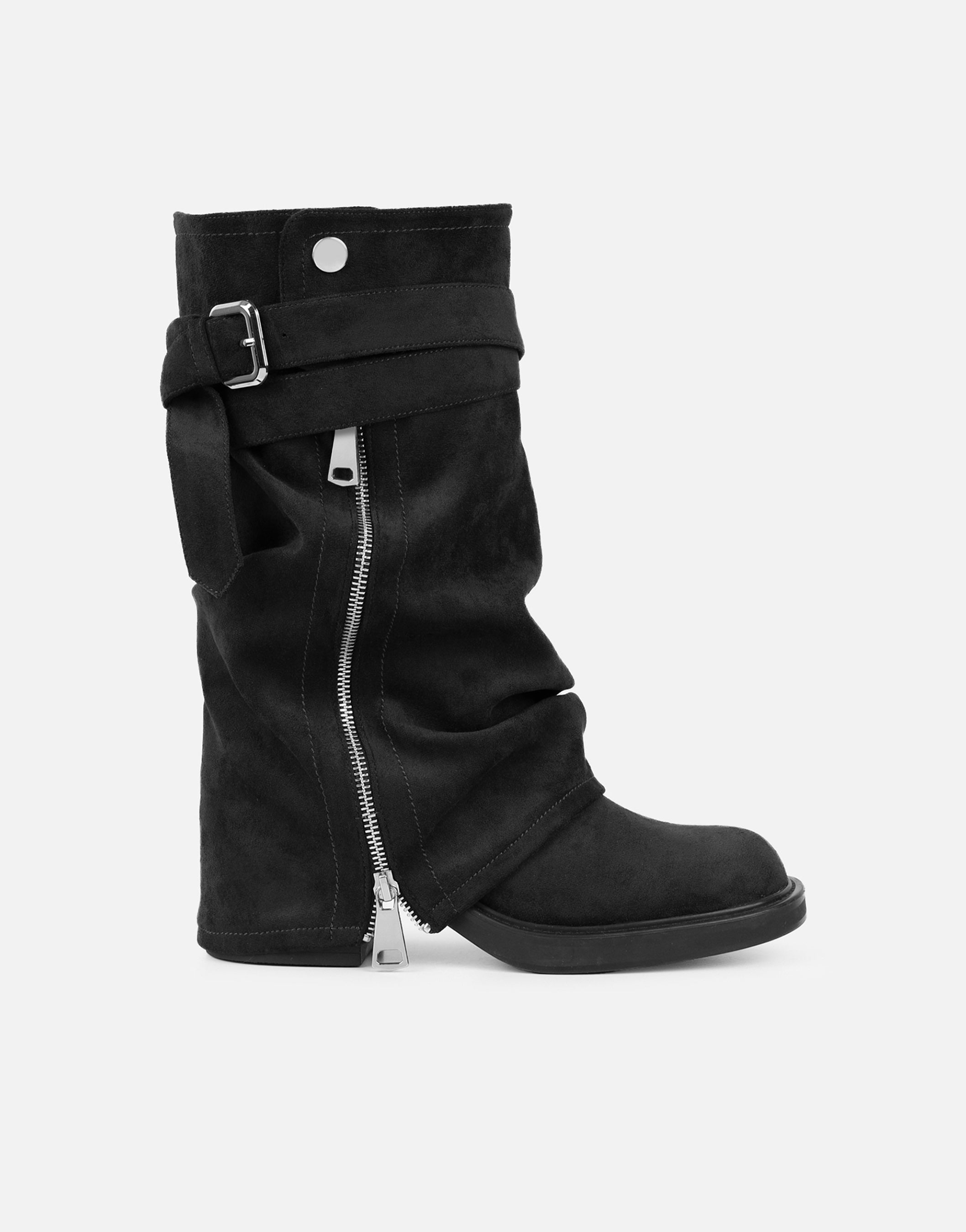 Lowry Black Suede Foldover Chunky Boots