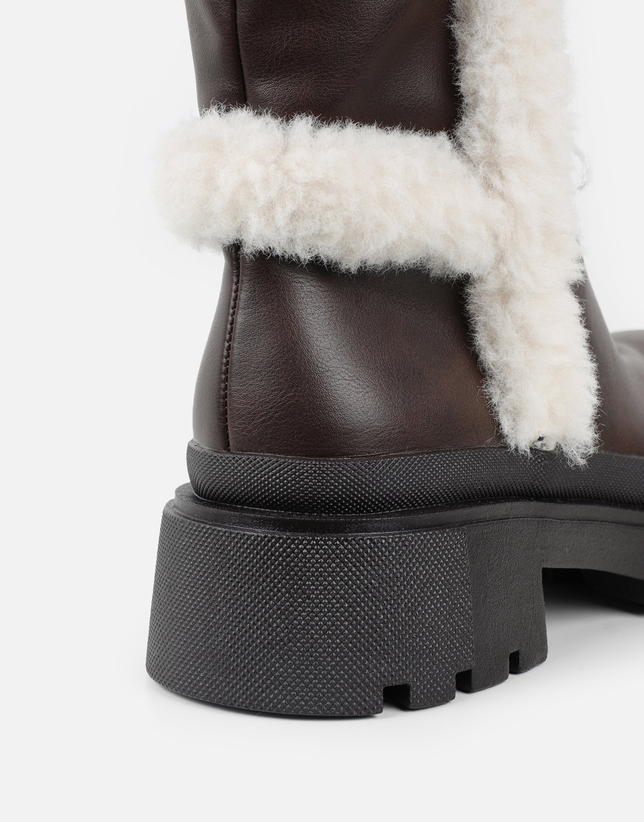 Earhart Brown Faux Fur Detail Chunky Boots