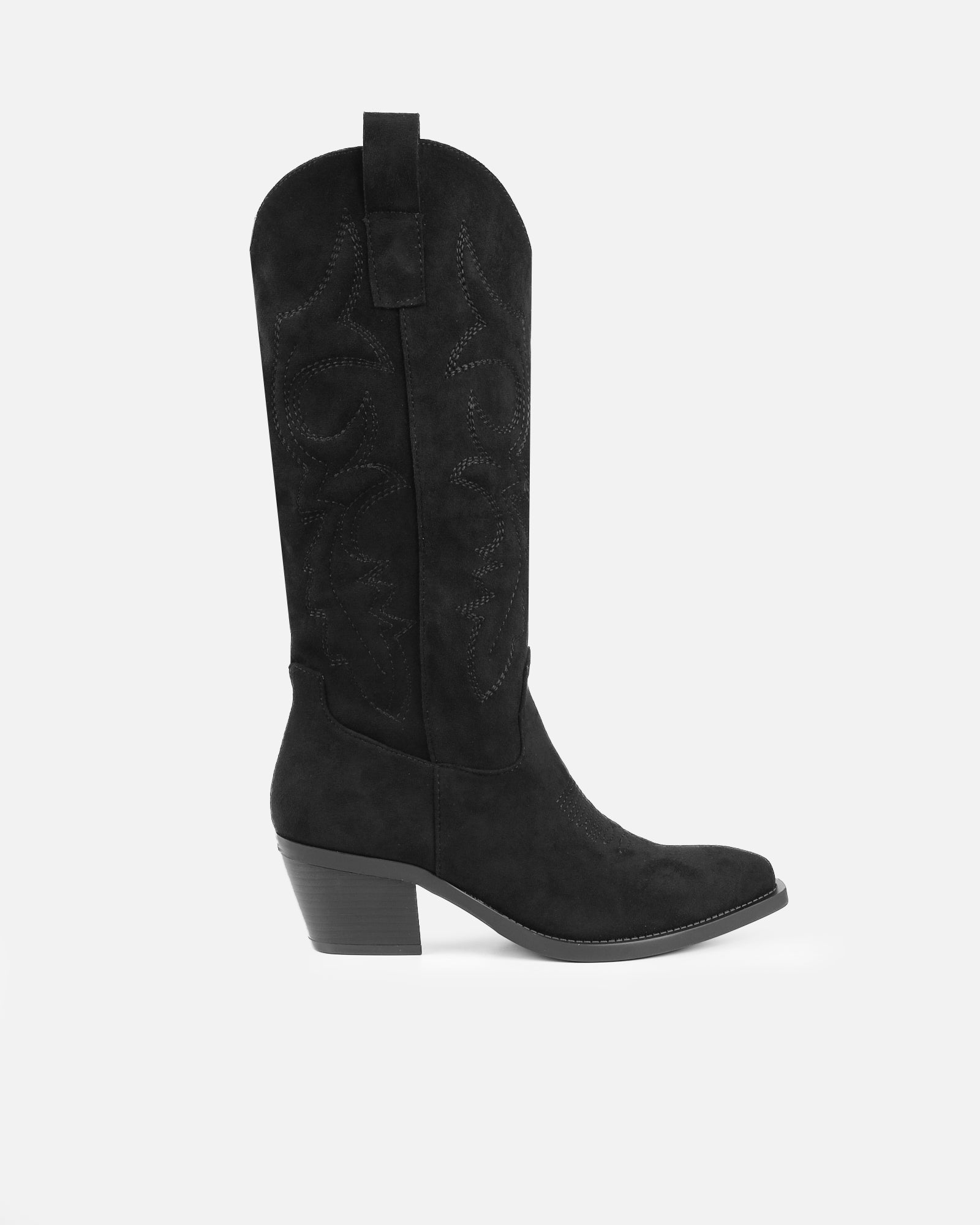Marsha Black Suede Embroidered Western Calf Boot
