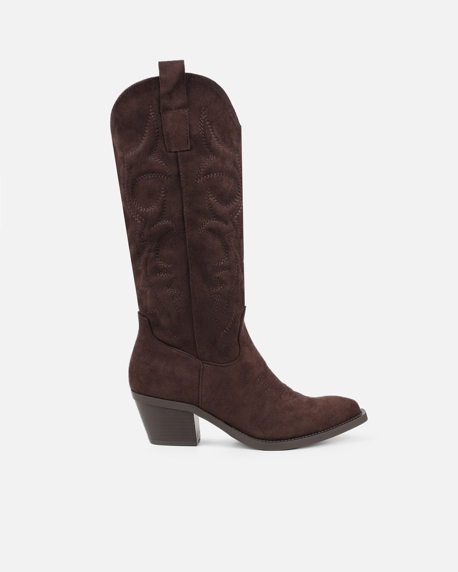 Marsha Brown Suede Embroidered Western Calf Boot