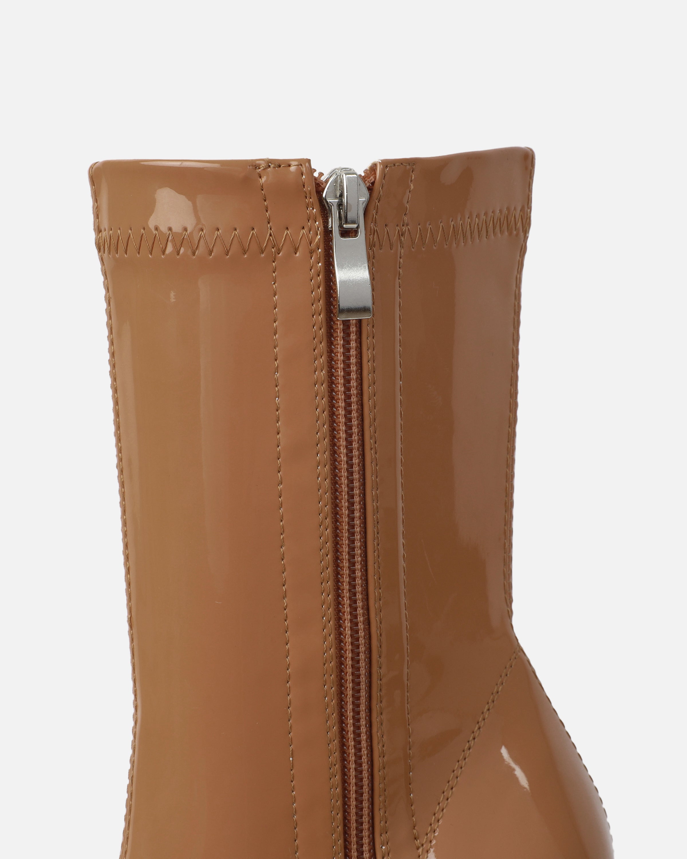 Abel Caramel Patent Wedge Heeled Ankle Boots