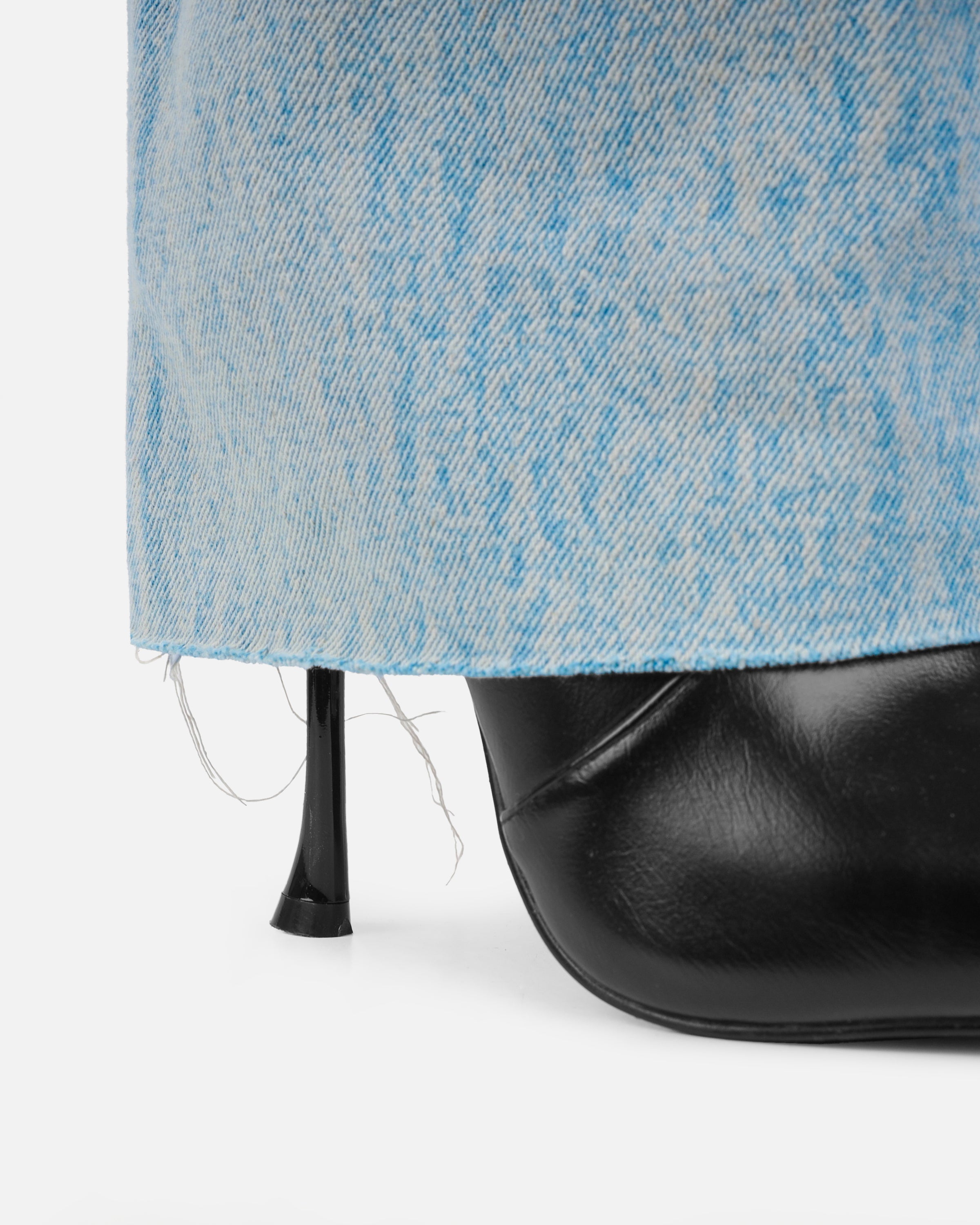 Fergal Denim And Black Fold Over Heeled Knee High Boots