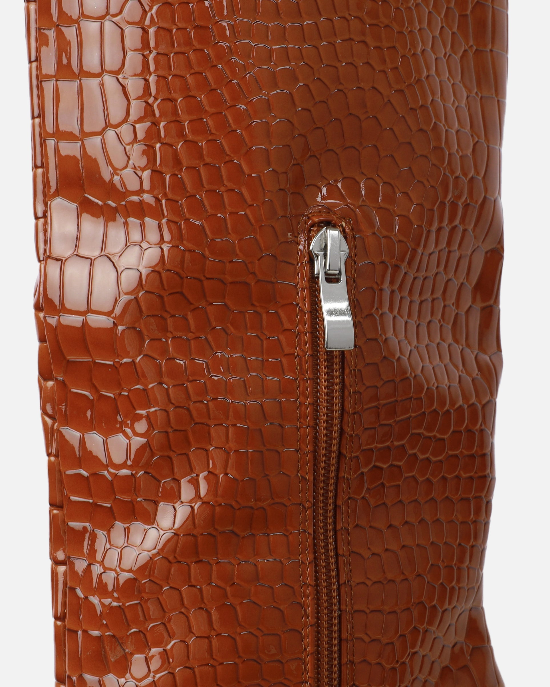 Adler Tan Faux Croc Wedge Knee High Boots