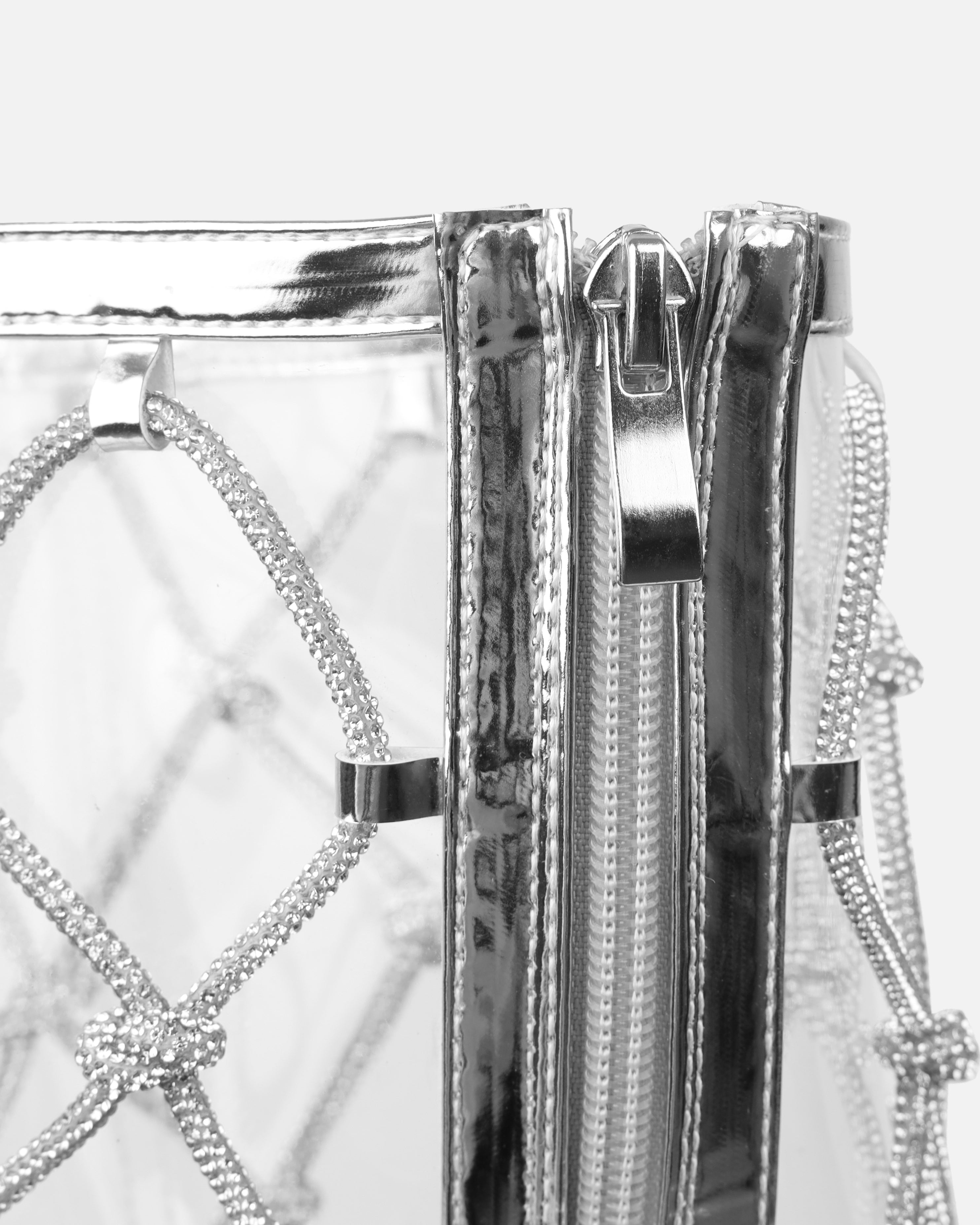 Picasso Silver Clear Diamante Stiletto Knee High Boots