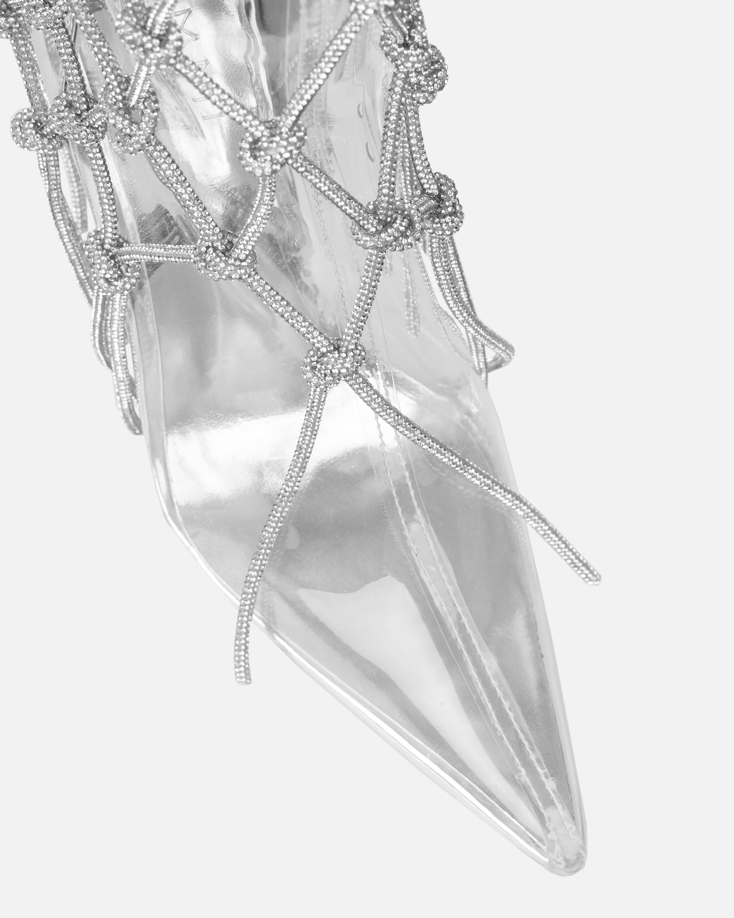 Picasso Silver Clear Diamante Stiletto Knee High Boots