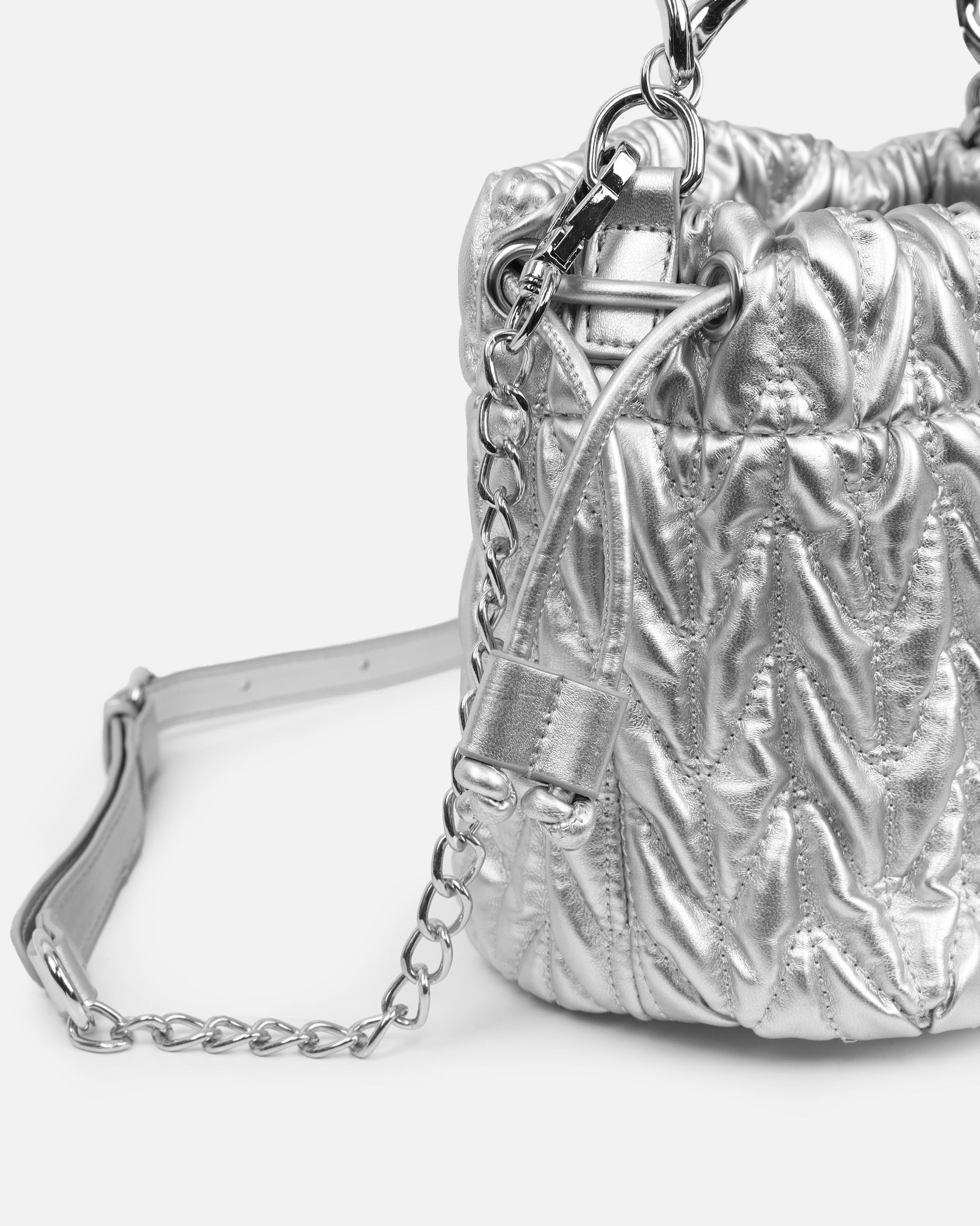 Amanza Silver Mini Chain Bucket Bag
