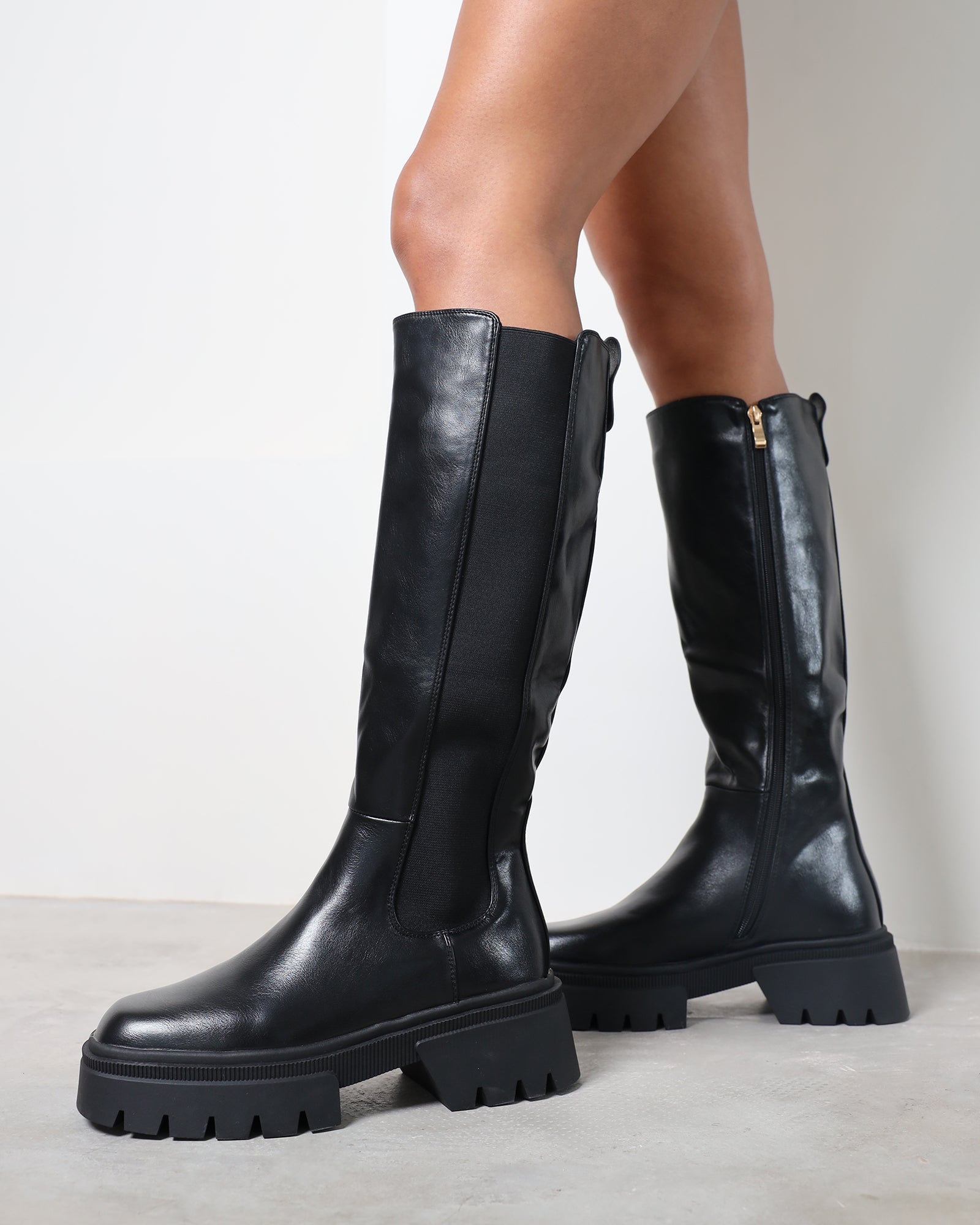 Brookes Black Knee High Chunky Boots