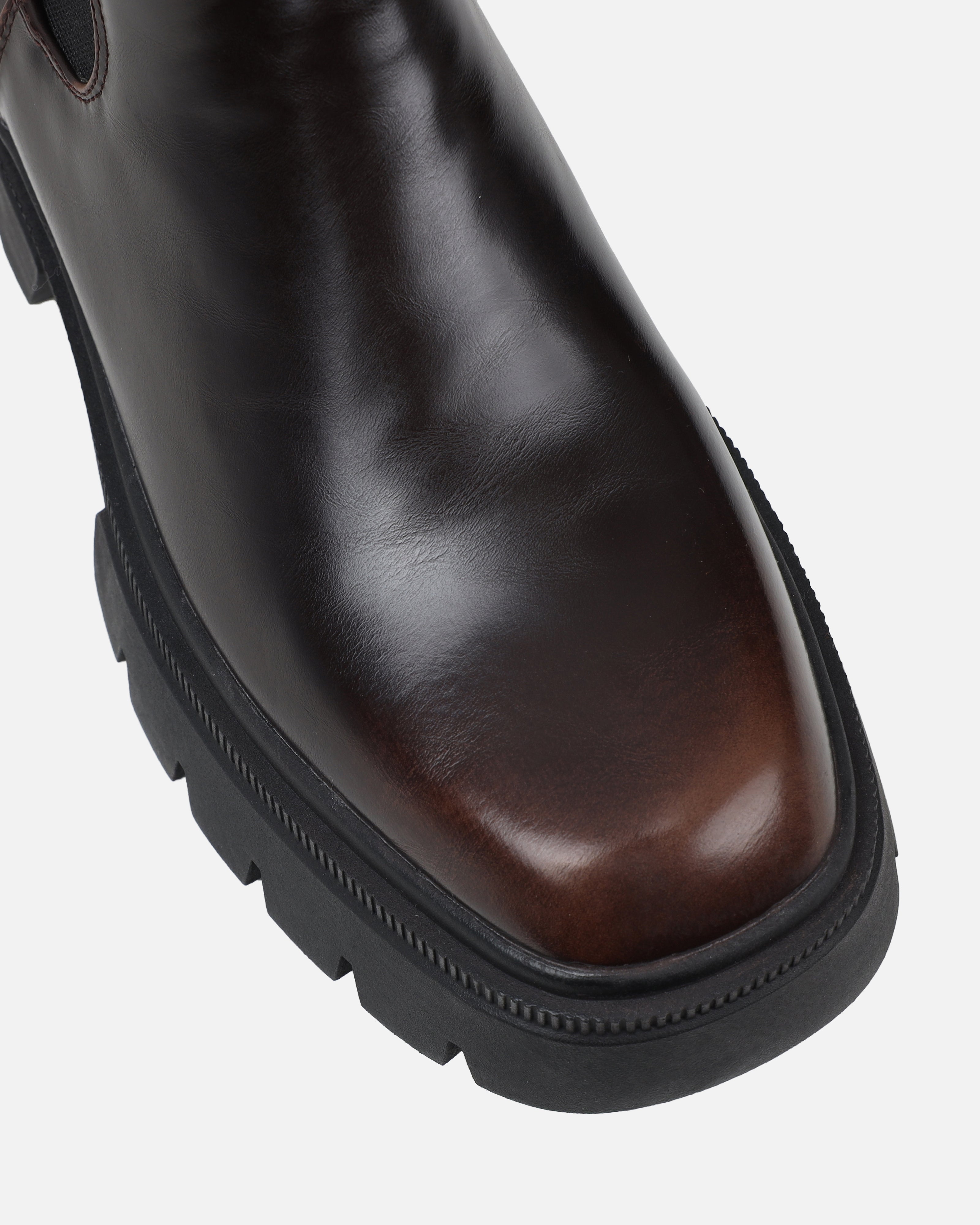 Brookes Brown Burnished Knee High Chunky Boots