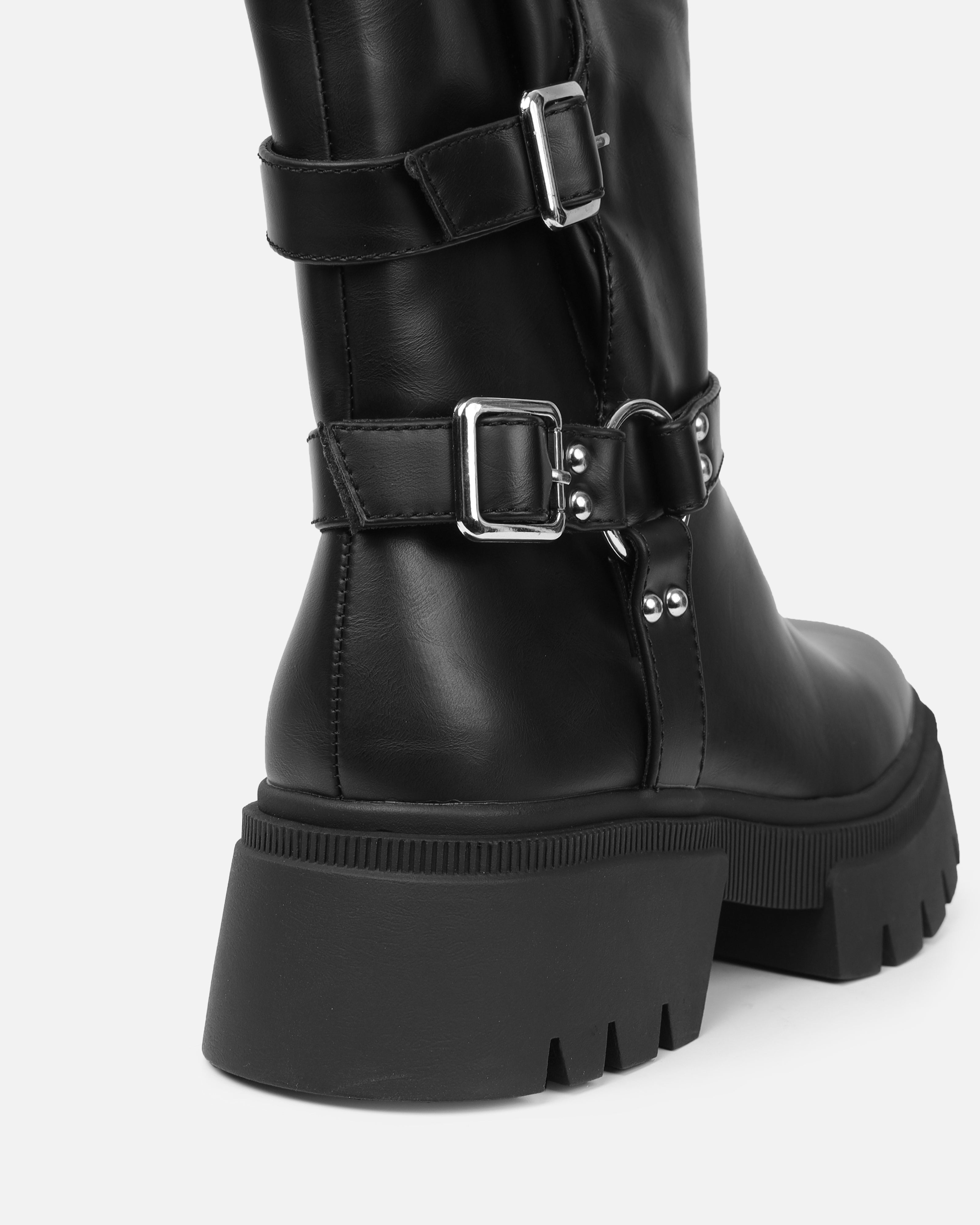 Alpesh Black Chunky Biker Boots