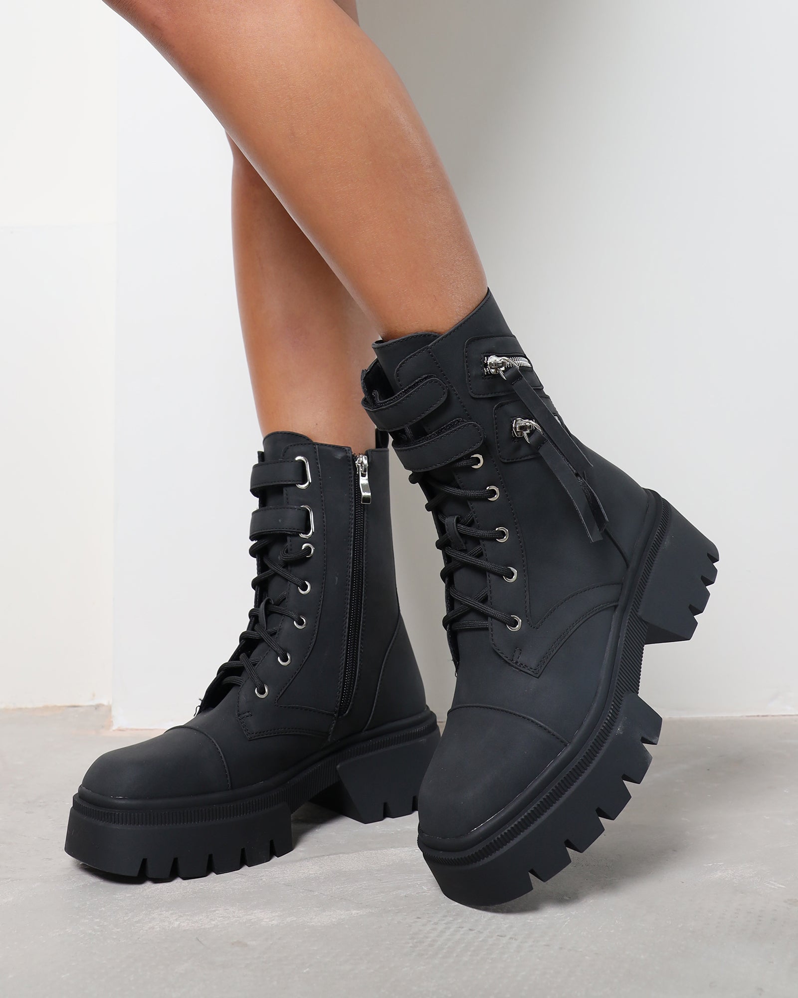 Bennett Black Nubuck Chunky Lace Up Boots