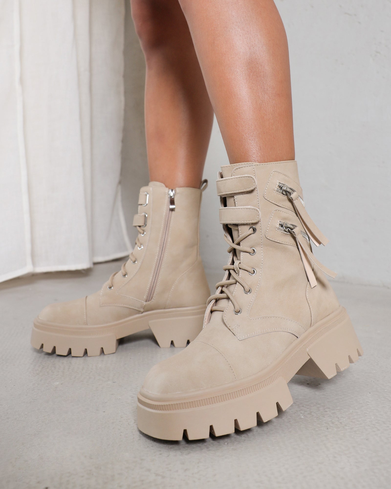Bennett Sand Nubuck Chunky Lace Up Boots