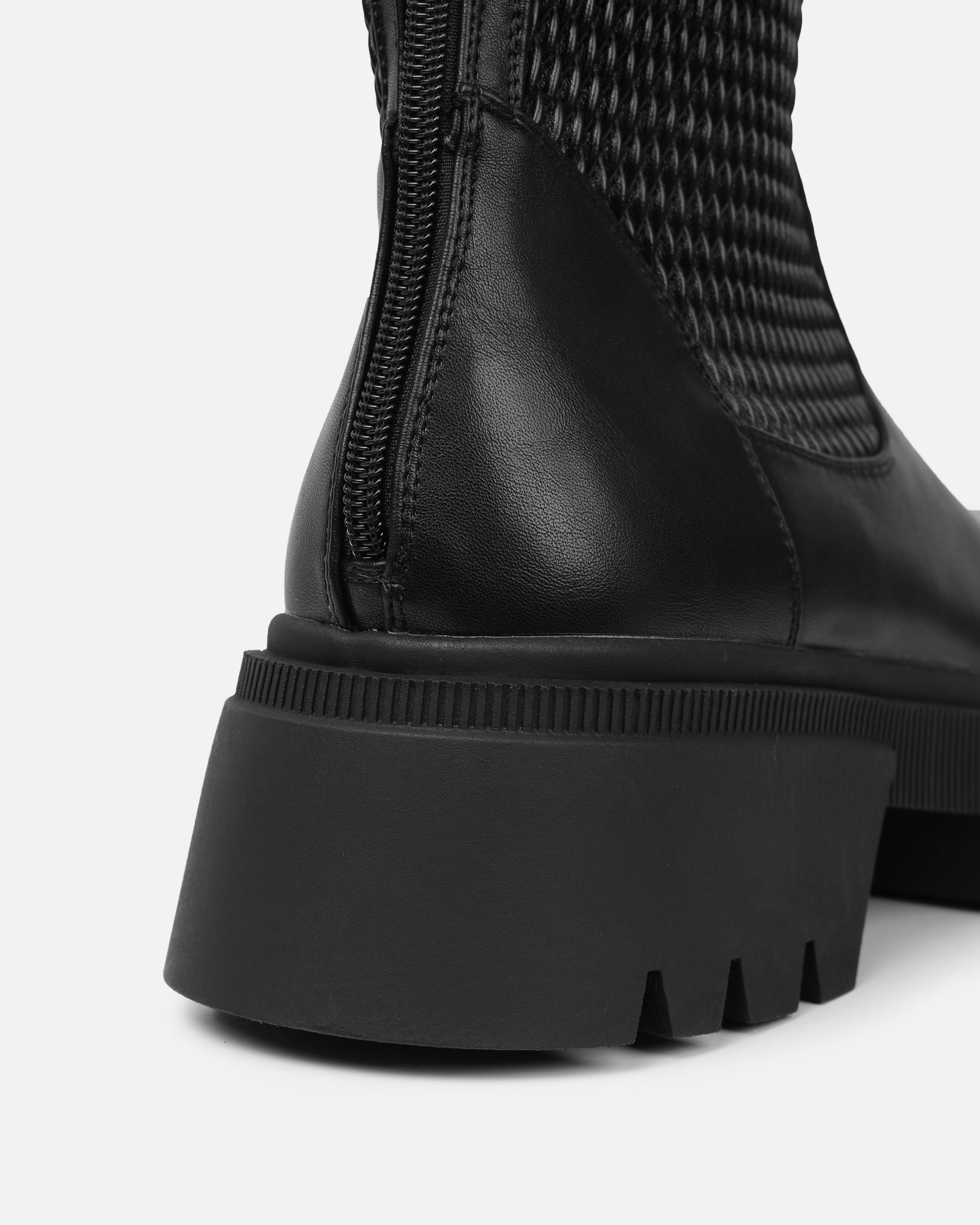 Fidel Black Textured Chunky Knee Boots