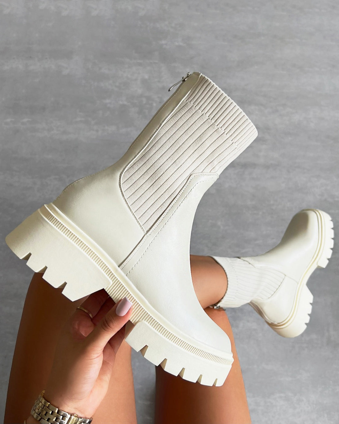 Malakai Stone Knit Chunky Ankle Boots