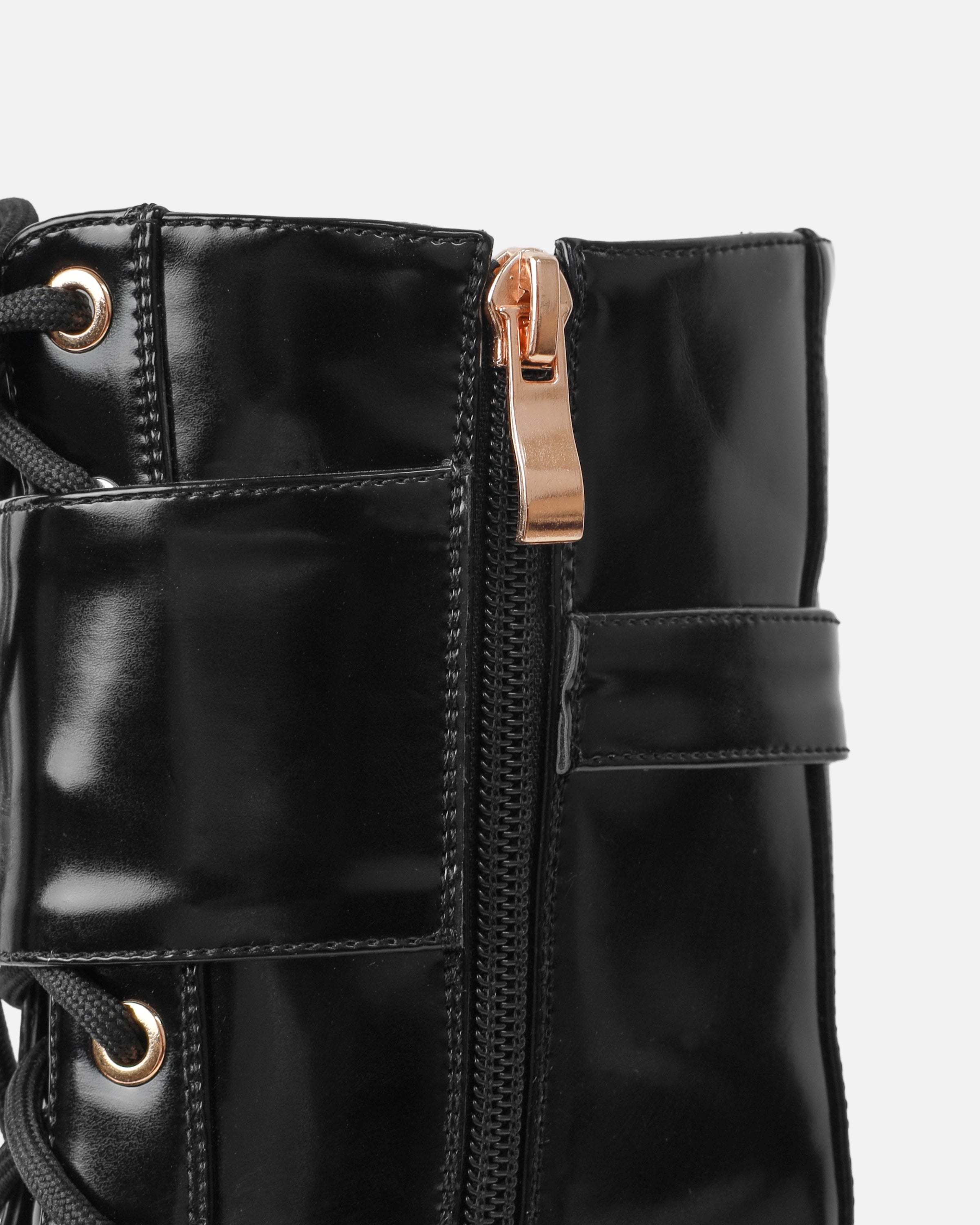 Dafydd Black Chunky Flat Lace Up Combat Boots