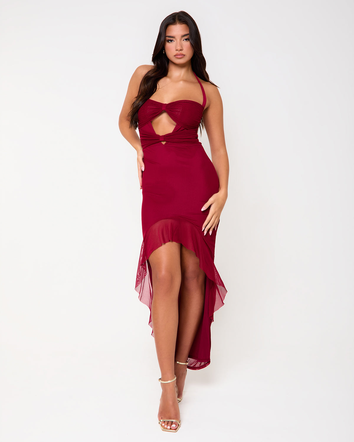 Tribeca Cherry Red Halterneck Maxi Dress