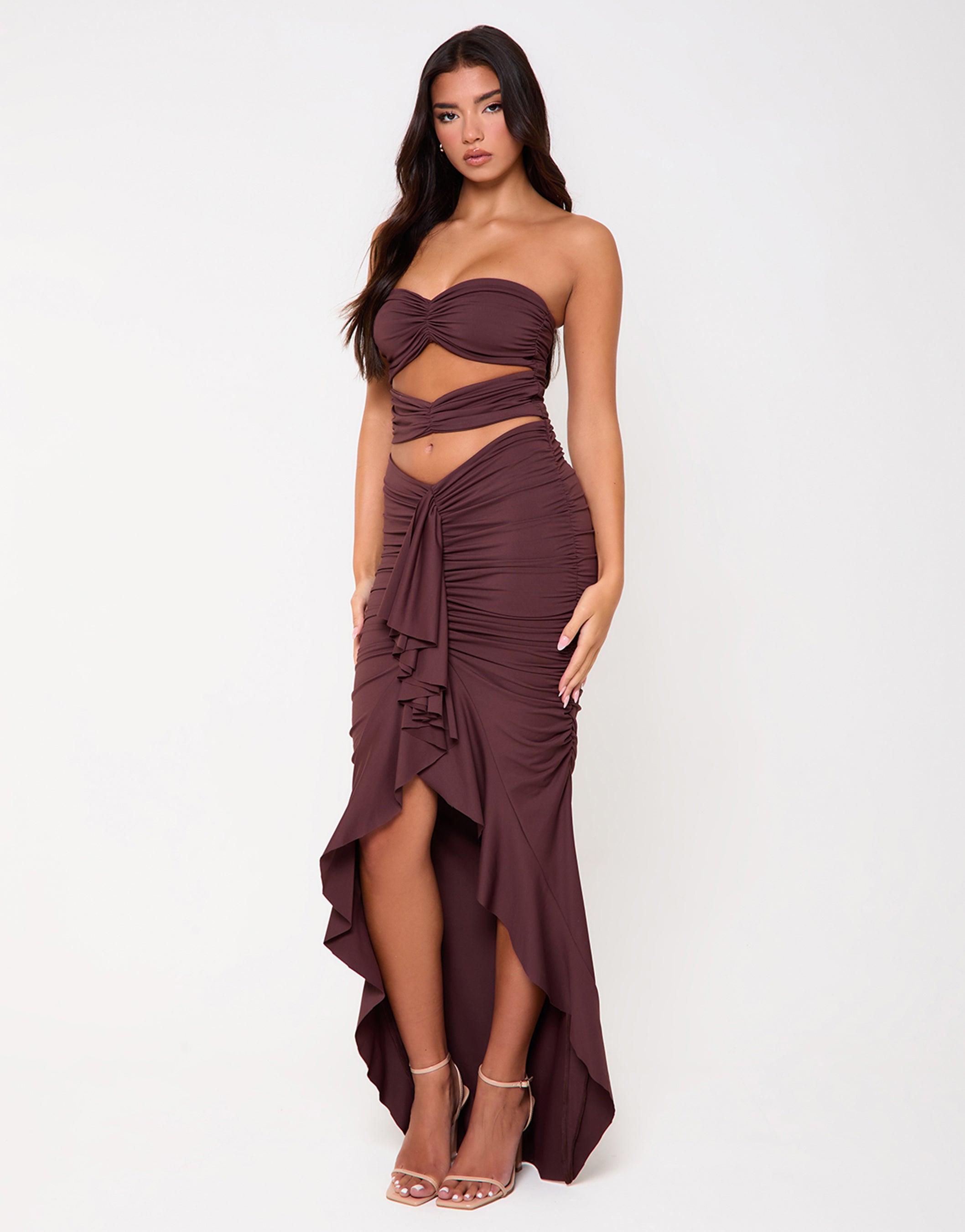 Soho Chocolate  Ruched Two Piece Set