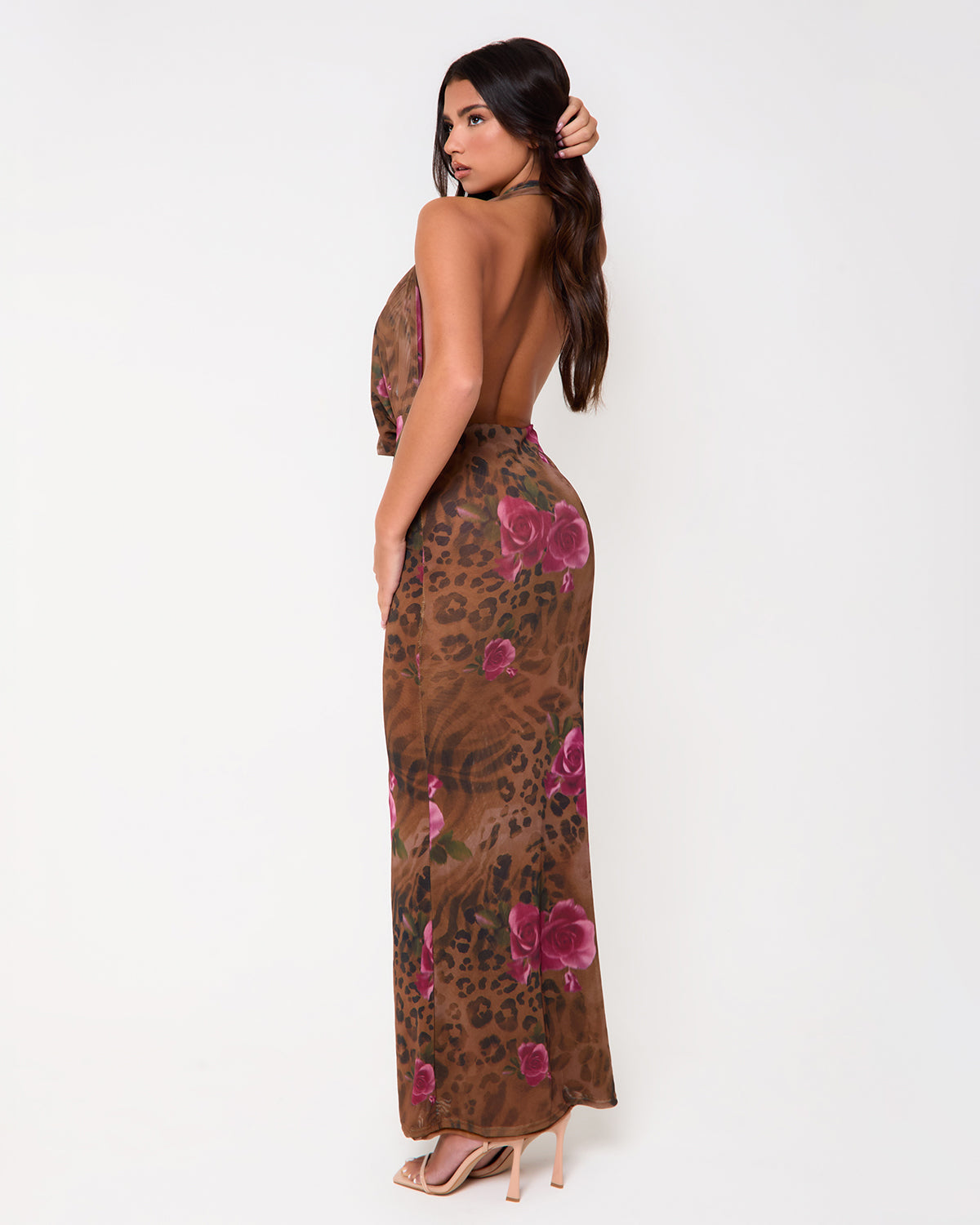 Queens Print Extreme Cowl Neck Maxi Dress