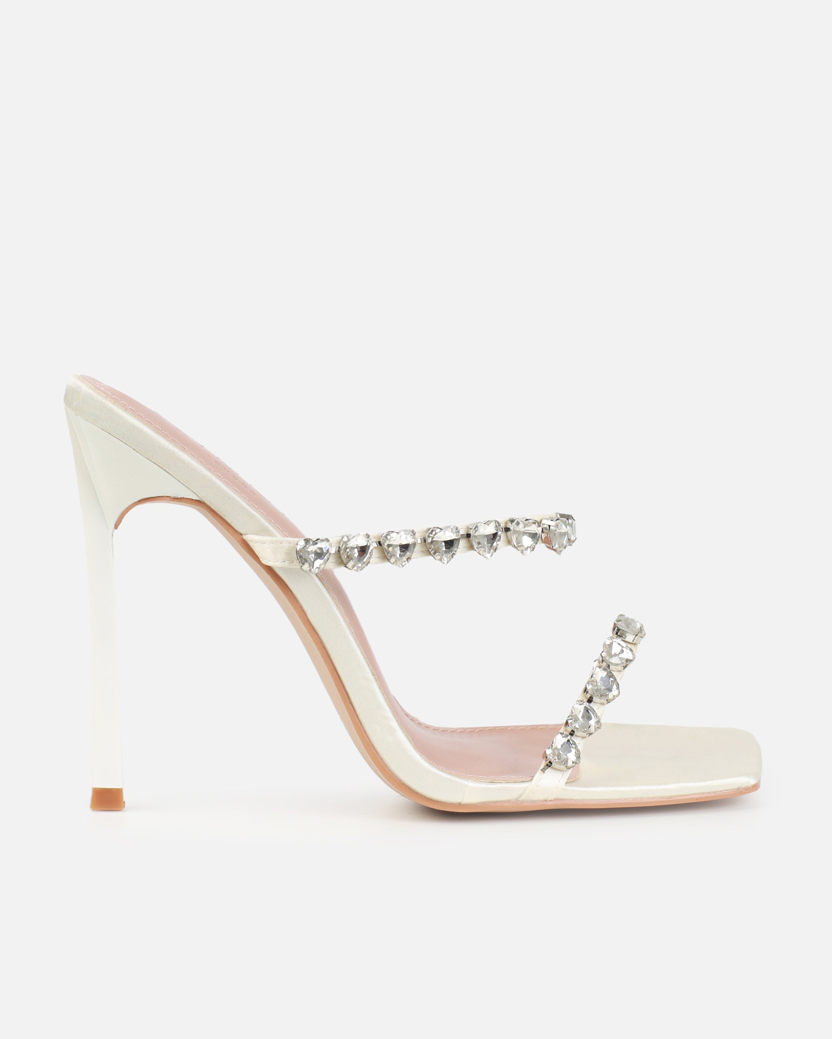 Dionne Crowe Eternal Ivory Satin Heart Diamante Mules