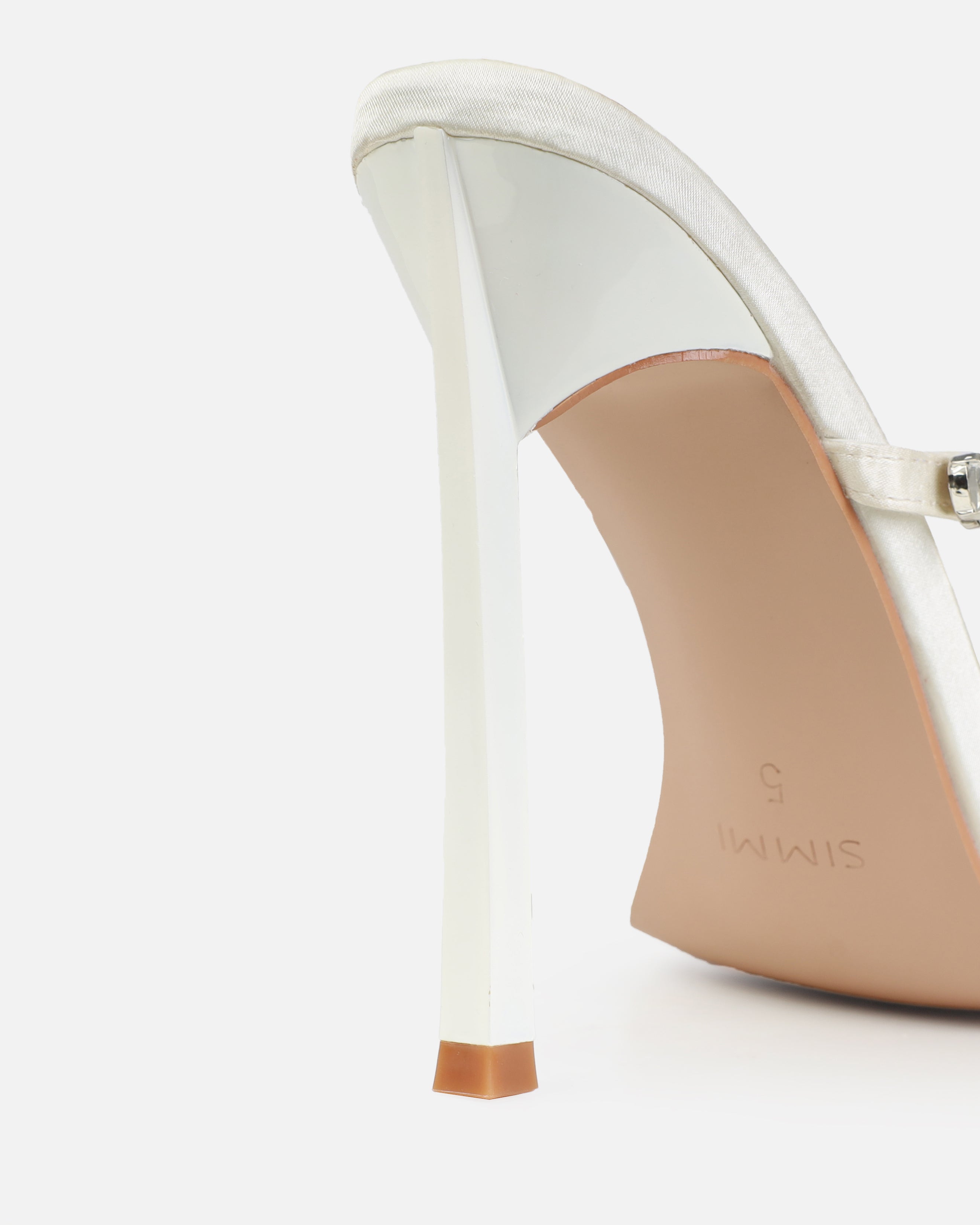 Dionne Crowe Eternal Ivory Satin Heart Diamante Mules