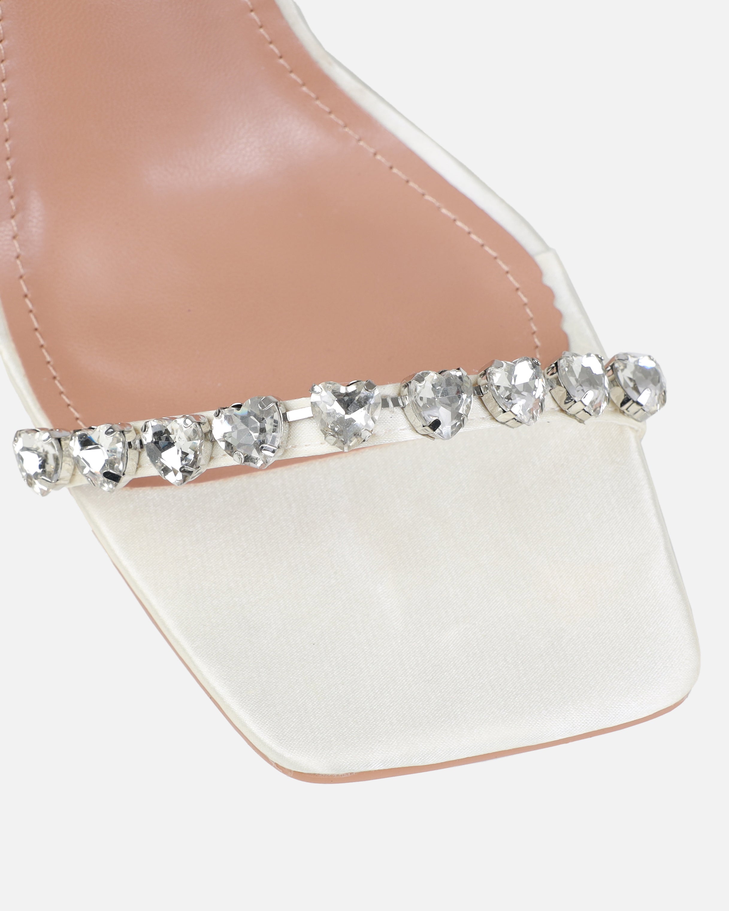 Dionne Crowe Eternal Ivory Satin Heart Diamante Mules