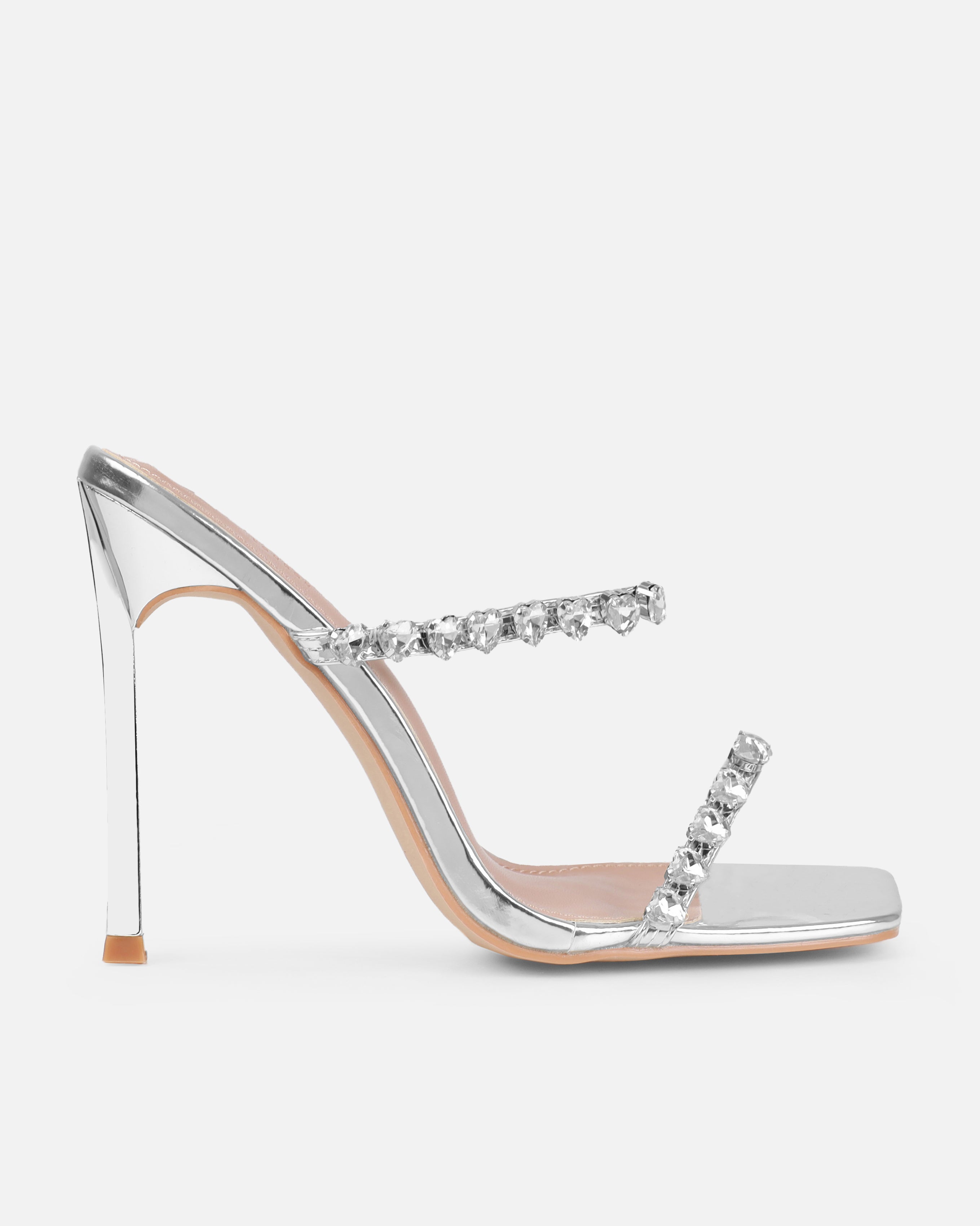 Dionne Crowe Eternal Silver Heart Diamante Mules