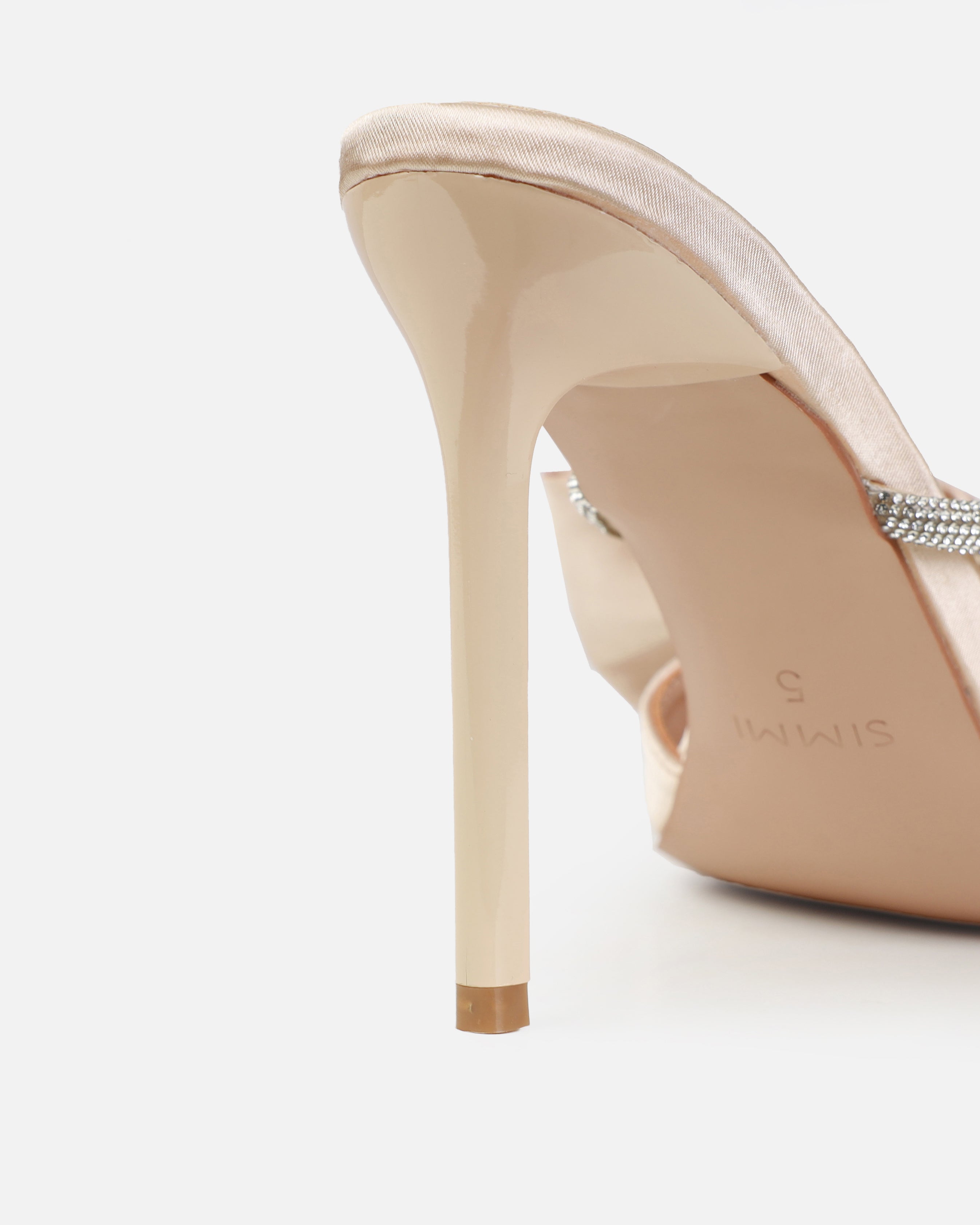 Dionne Crowe Veil Champagne Satin Diamante Bow Mules