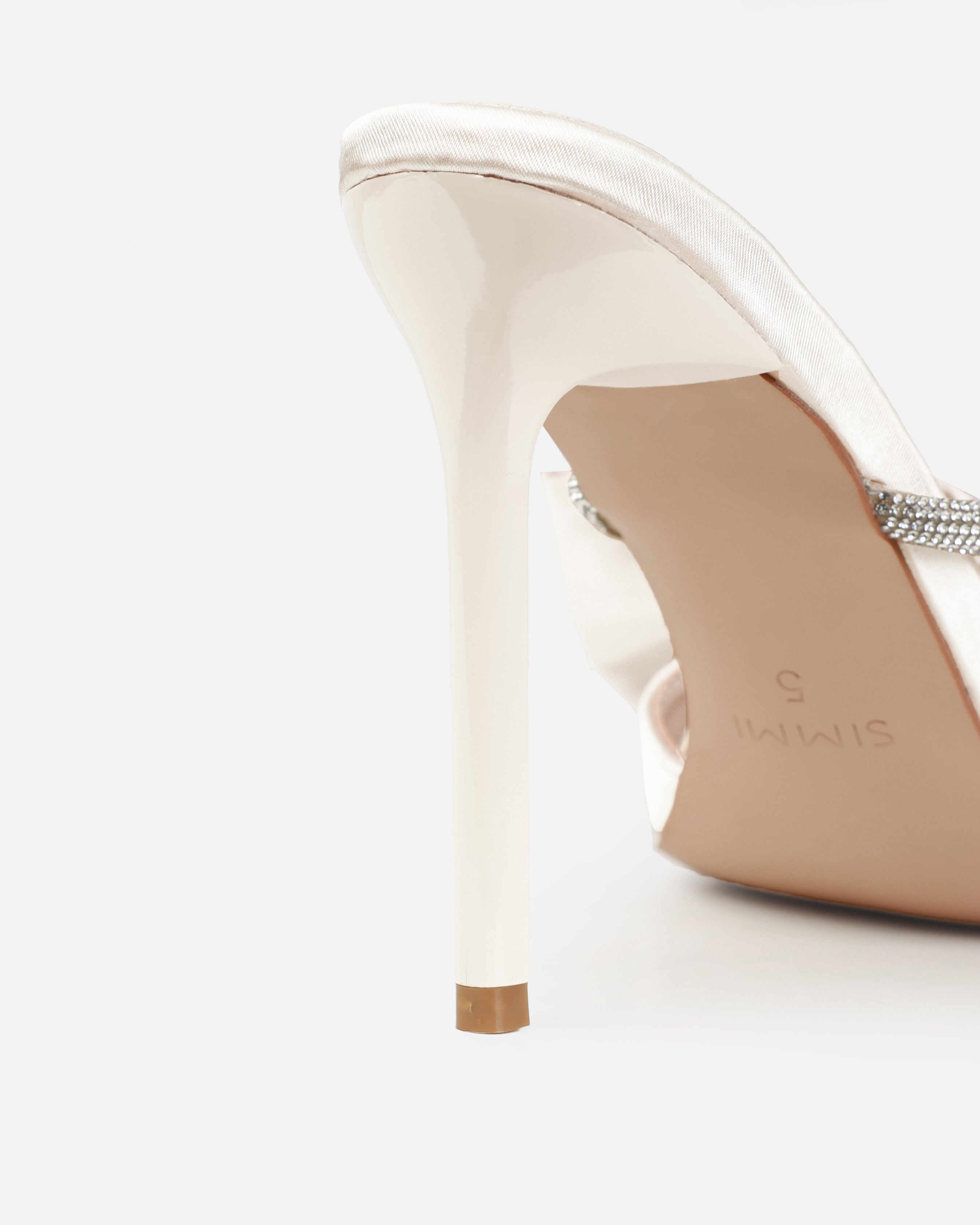 Dionne Crowe Veil Ivory Satin Diamante Bow Mules