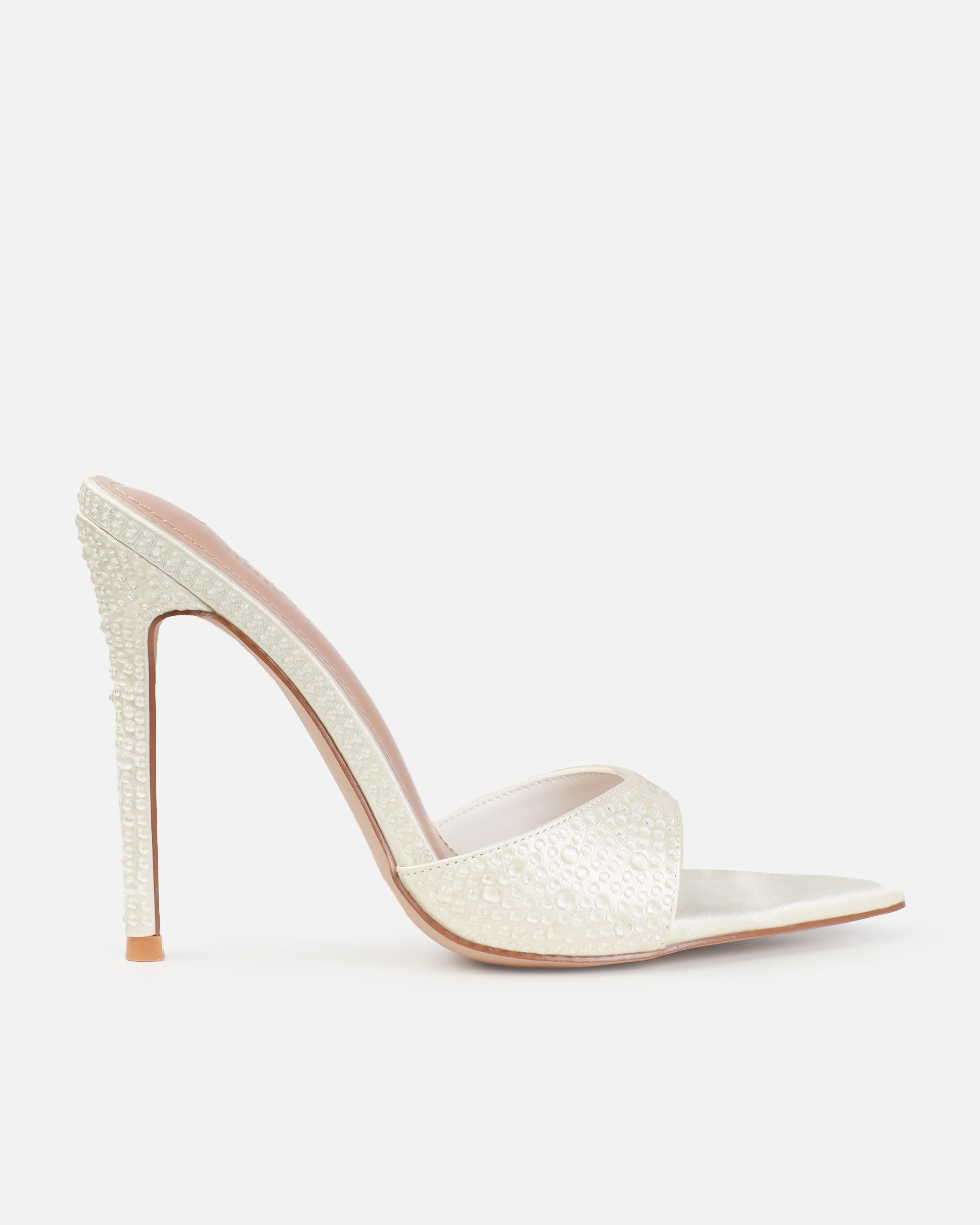 Dionne Crowe Perfect Ivory Satin Stiletto Mules
