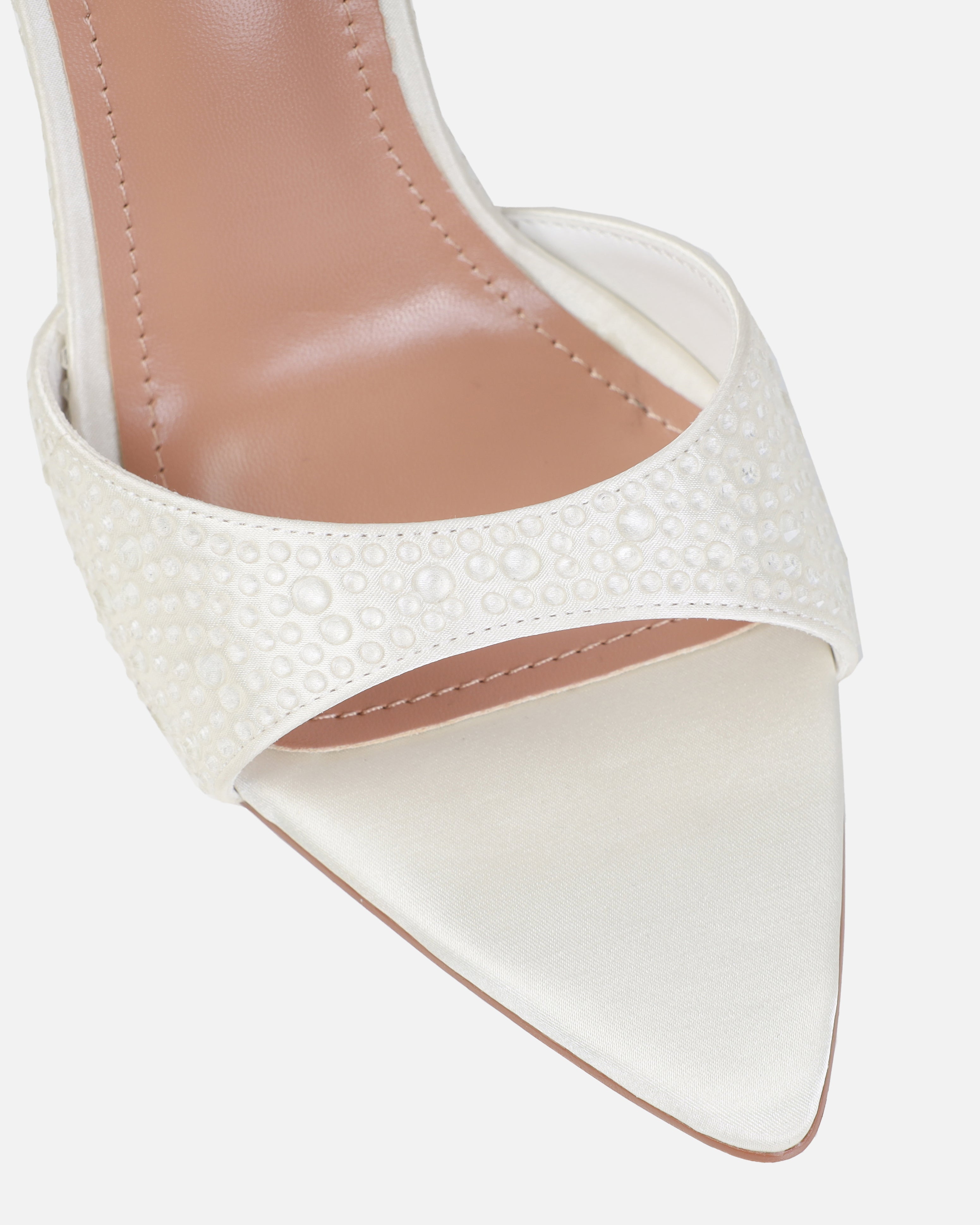 Dionne Crowe Perfect Ivory Satin Stiletto Mules