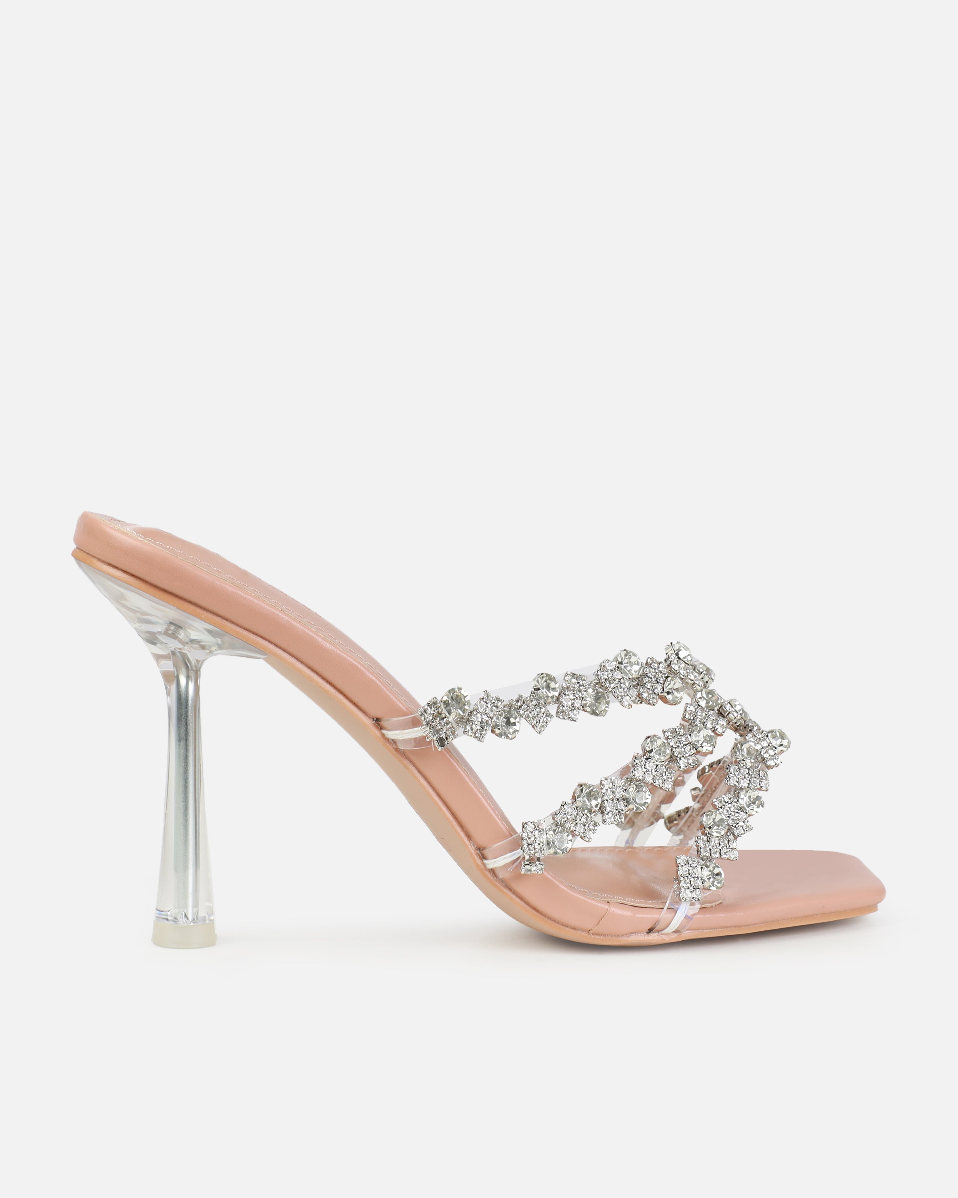 Dionne Crowe Romance Nude Diamante Clear Mules