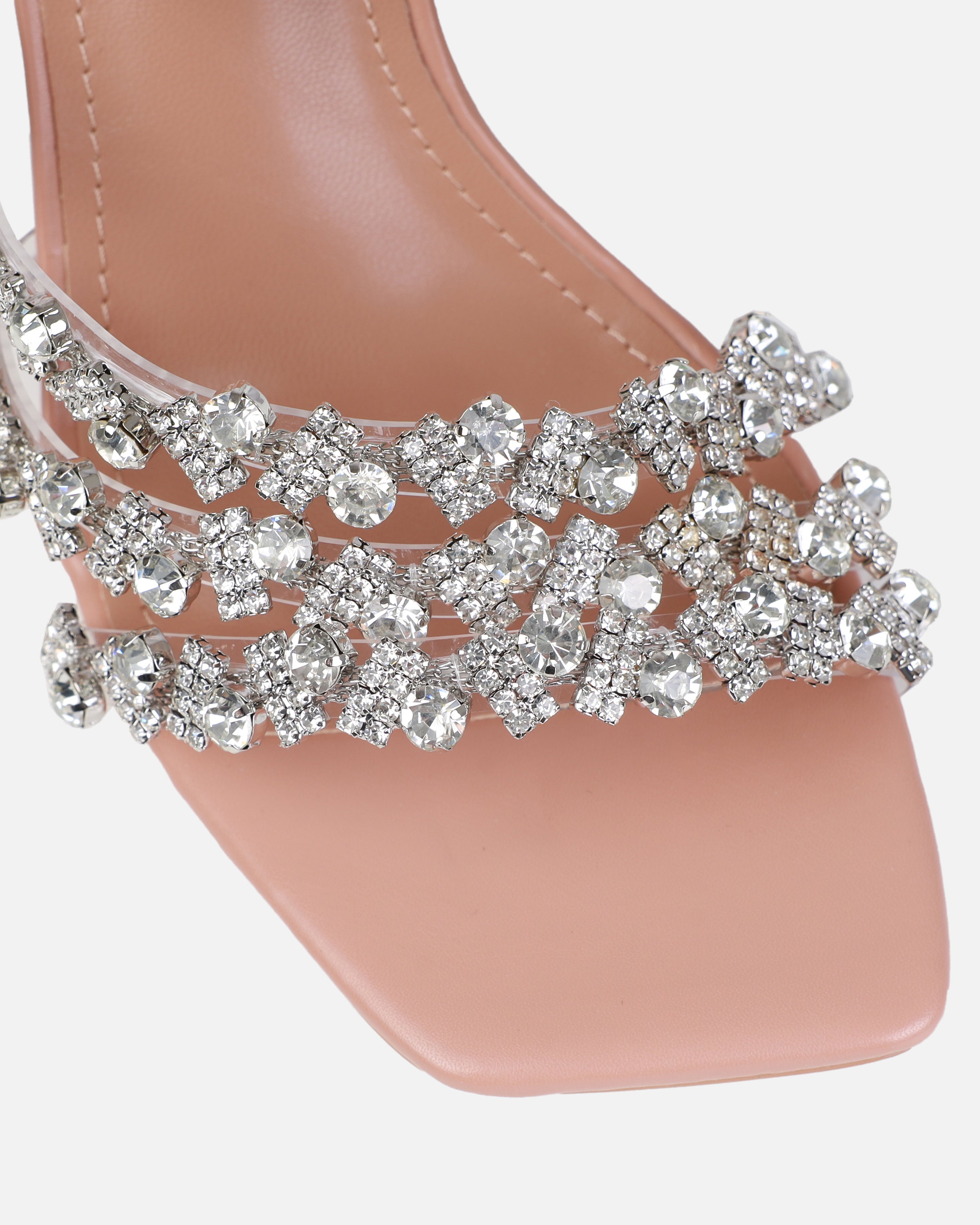 Dionne Crowe Romance Nude Diamante Clear Mules