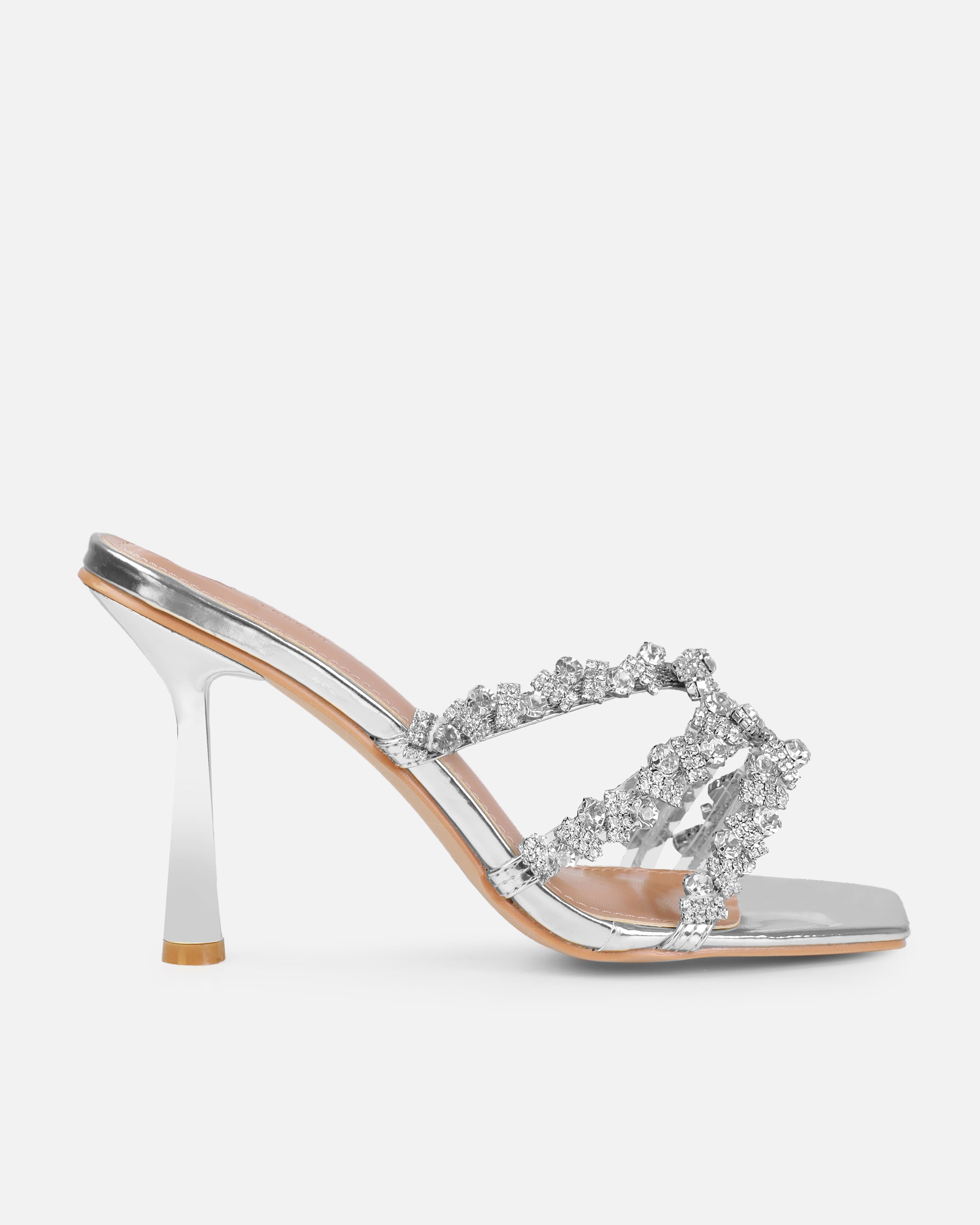 Dionne Crowe Romance Silver Diamante Mules